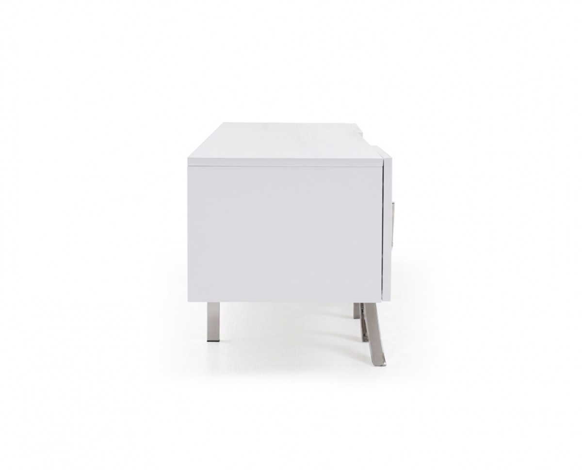 Elegant White TV Unit with Stainless Steel Base - Click Image to Close