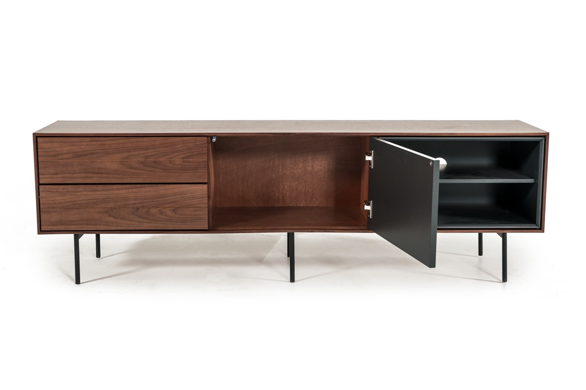 Elite Walnut and Charcoal Grey TV Stand with Metal Legs