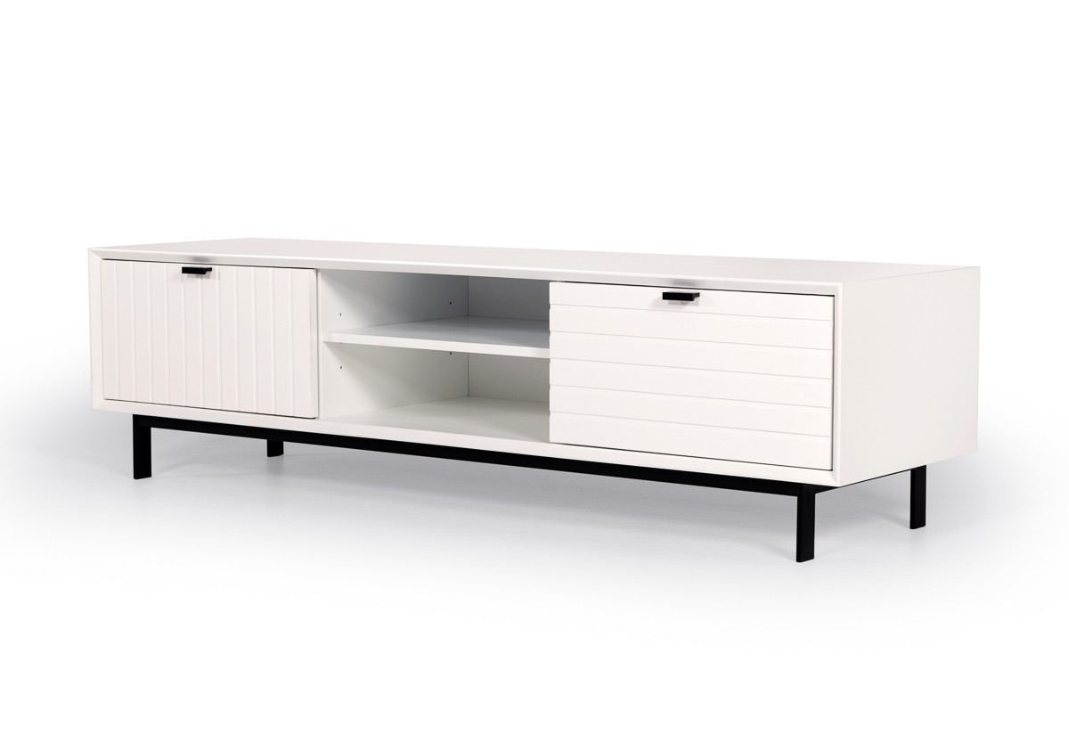 Elite White Matte Finish TV Stand with Black Metal Legs - Click Image to Close