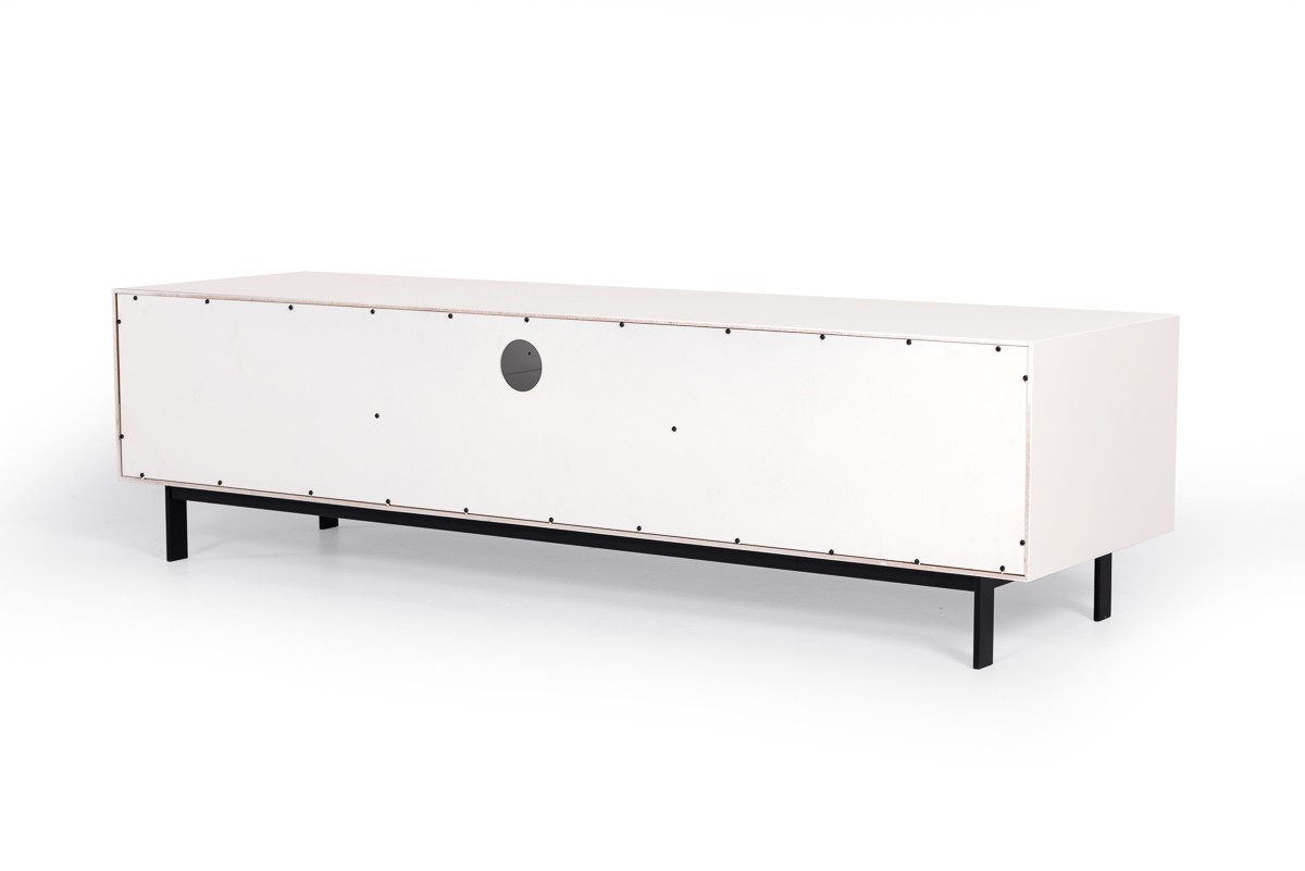Elite White Matte Finish TV Stand with Black Metal Legs - Click Image to Close