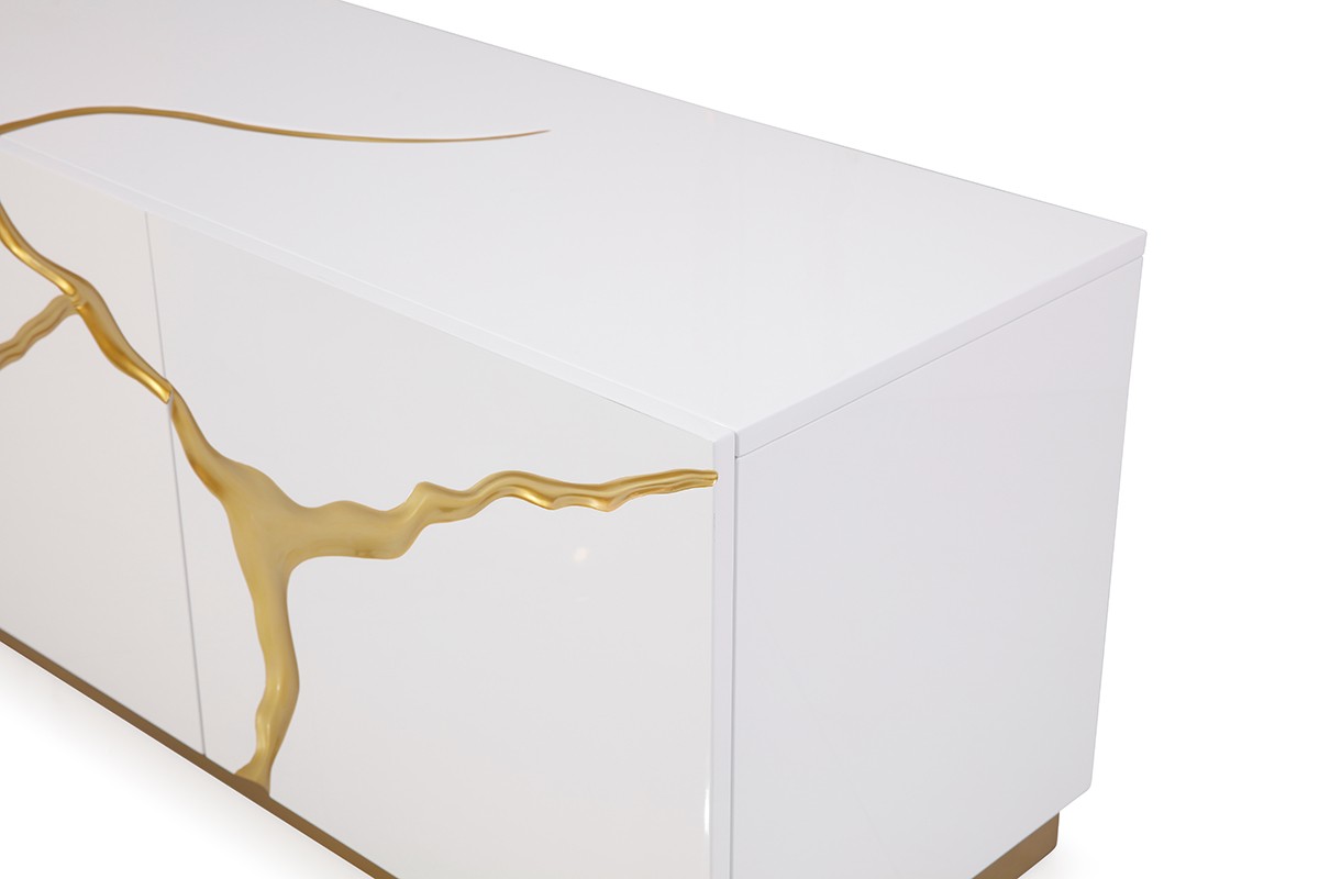 Elite White TV Stand with Gold Painted Accents - Click Image to Close