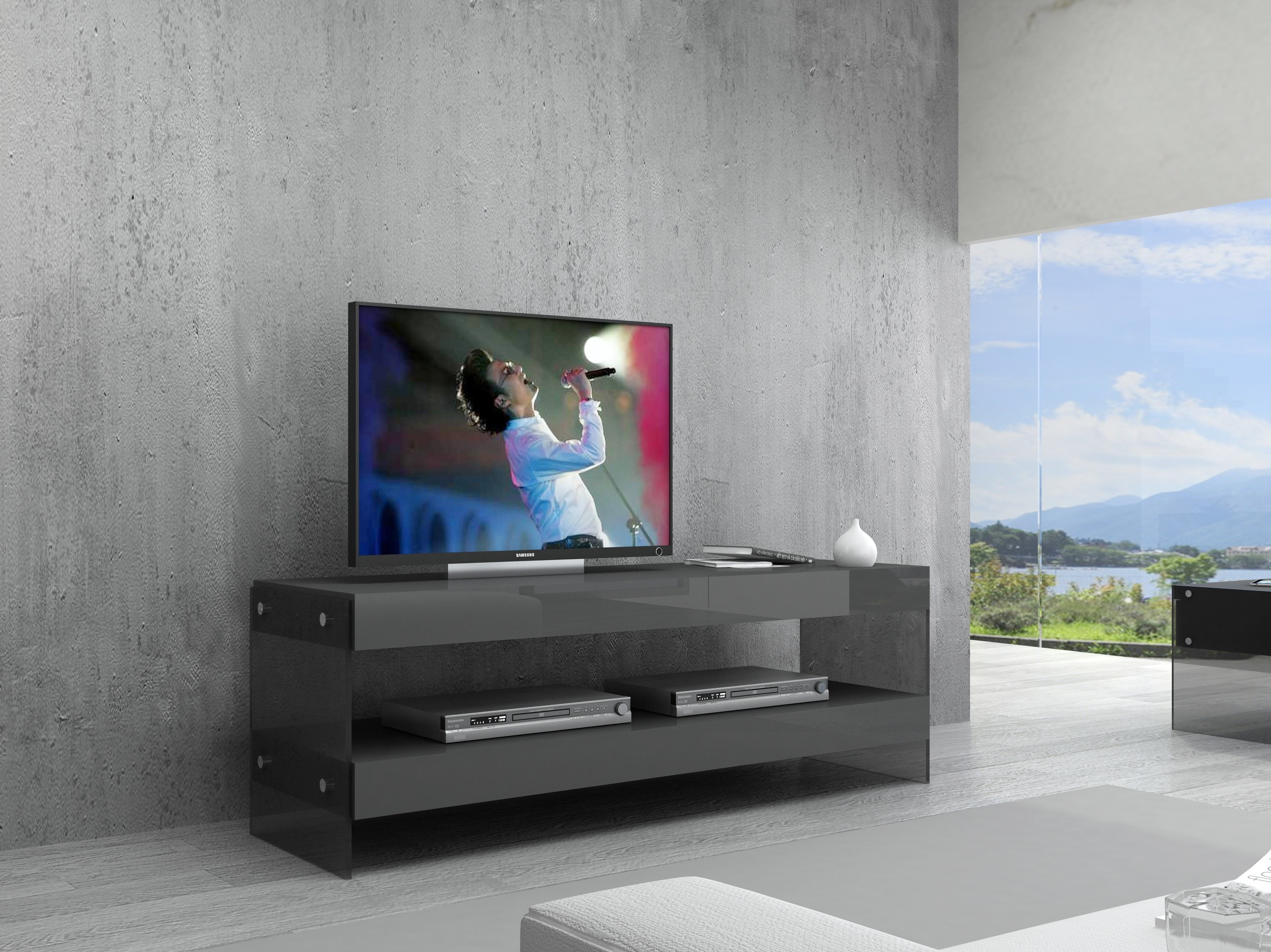 Ultra Contemporary Glass TV Stand - Click Image to Close