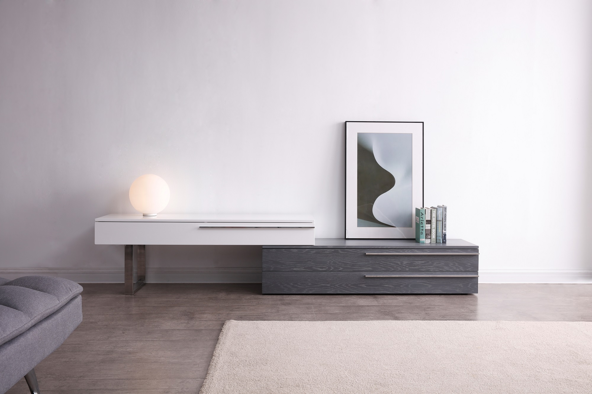 Zen TV Stand with Two Drawer for Media Storage - Click Image to Close