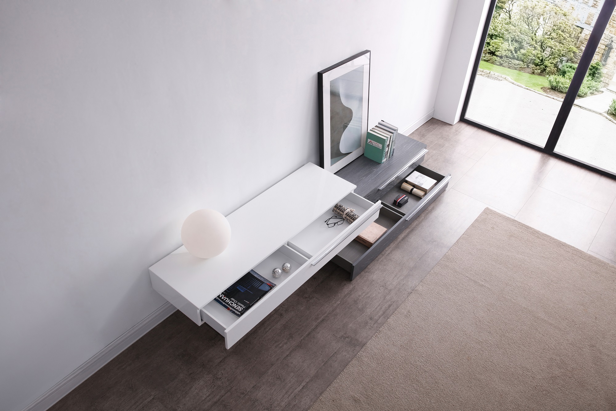 Zen TV Stand with Two Drawer for Media Storage - Click Image to Close