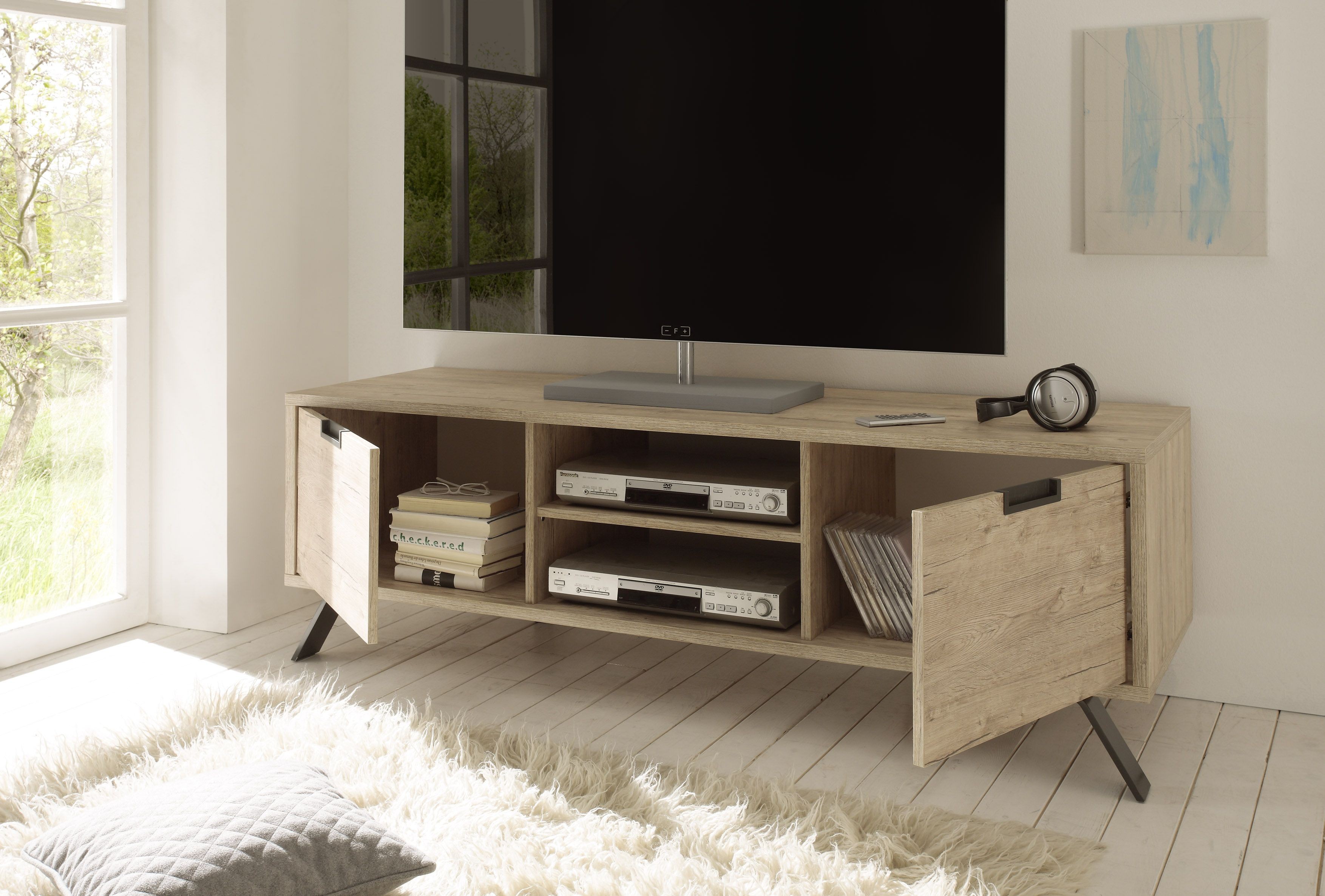 Oak Contemporary TV Stand Base in Wood - Click Image to Close