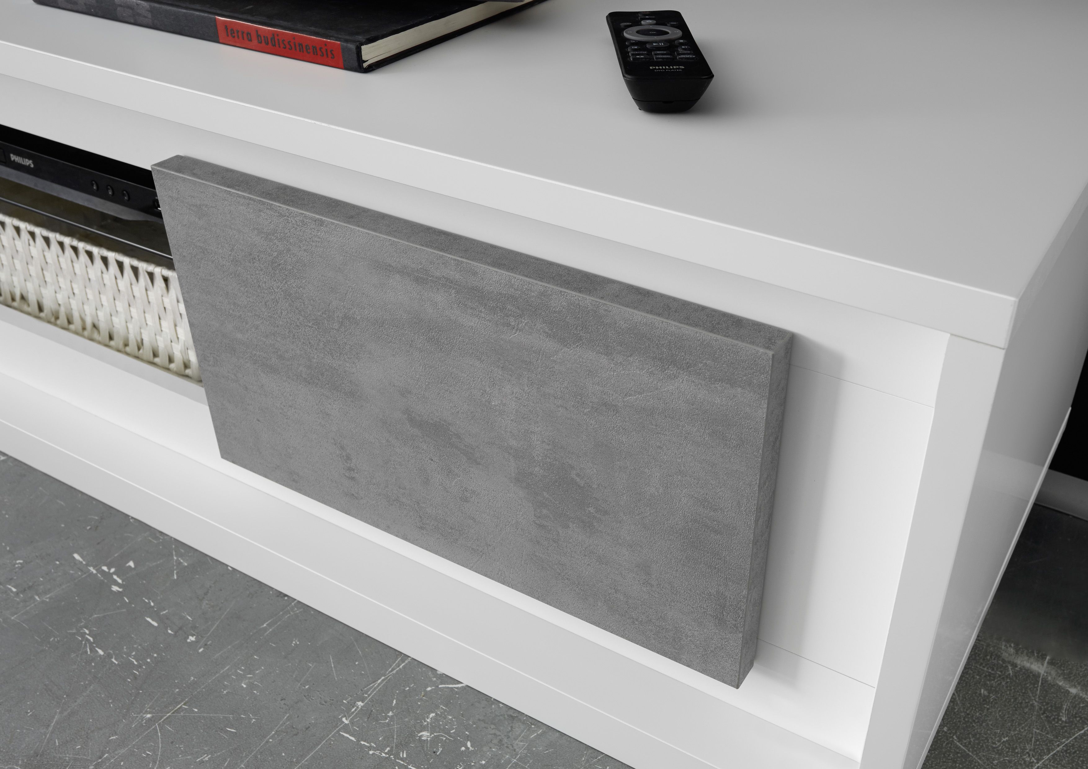 Contemporary Grey and Walnut TV Stand - Click Image to Close