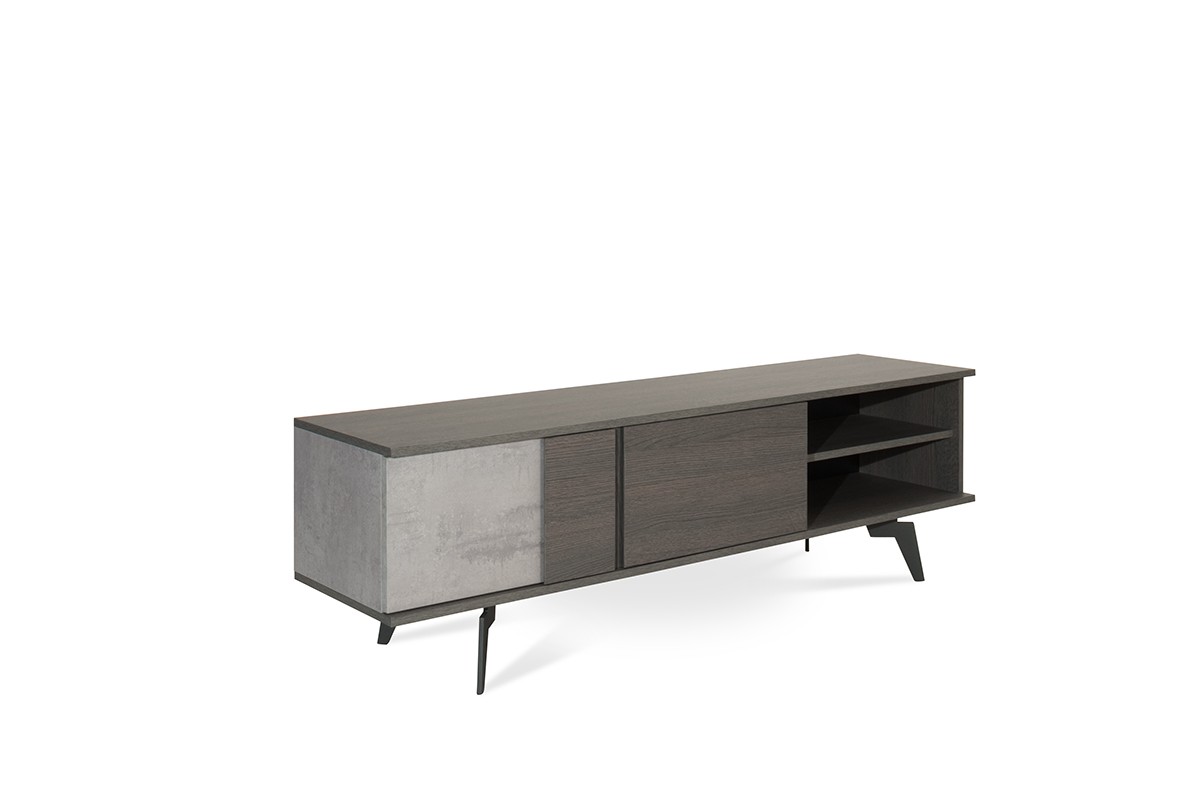 Italian Modern Faux Concrete and Grey TV Stand - Click Image to Close