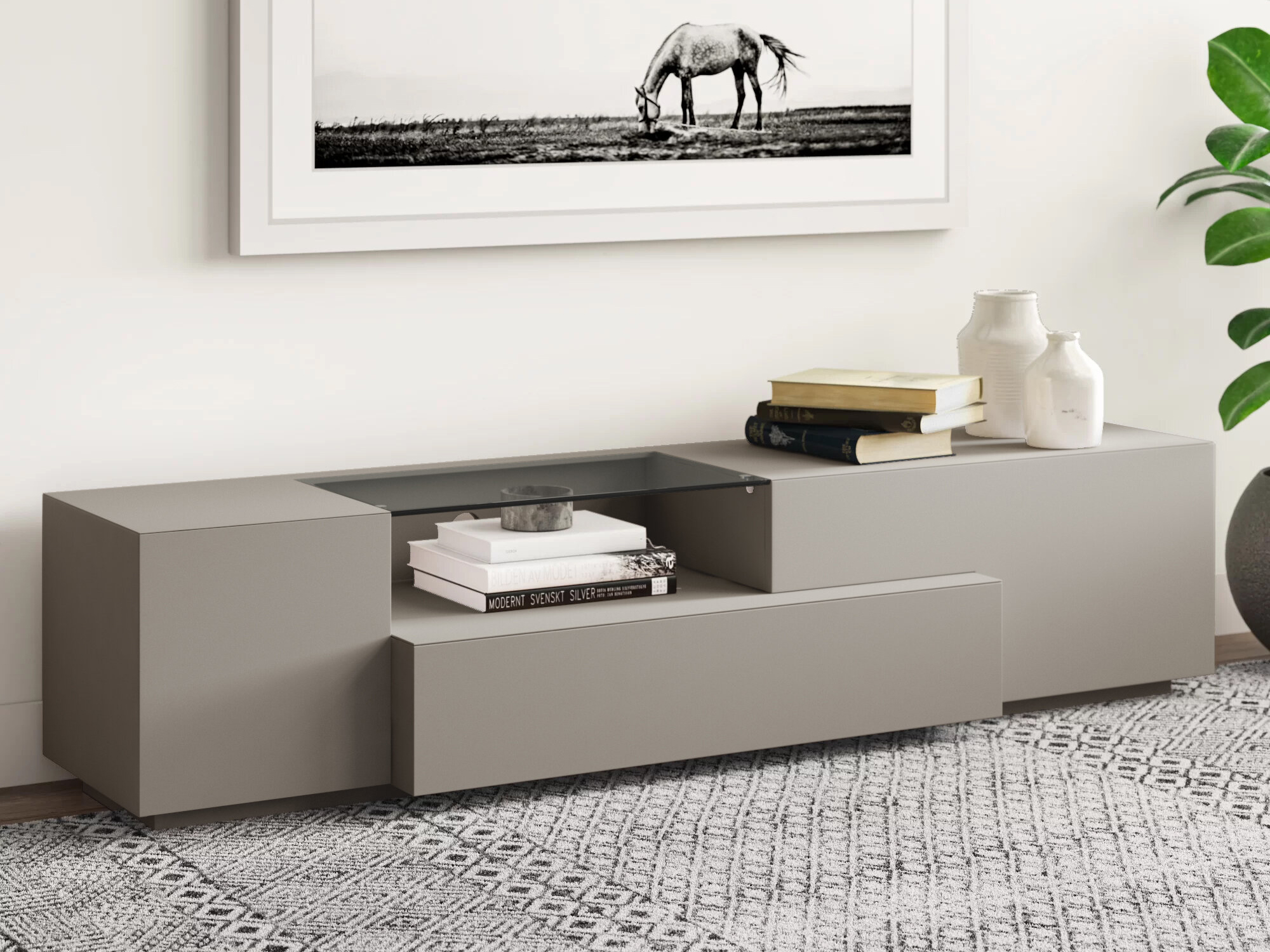 Grey Finish Contemporary Functional Entertainment TV Stand ...
