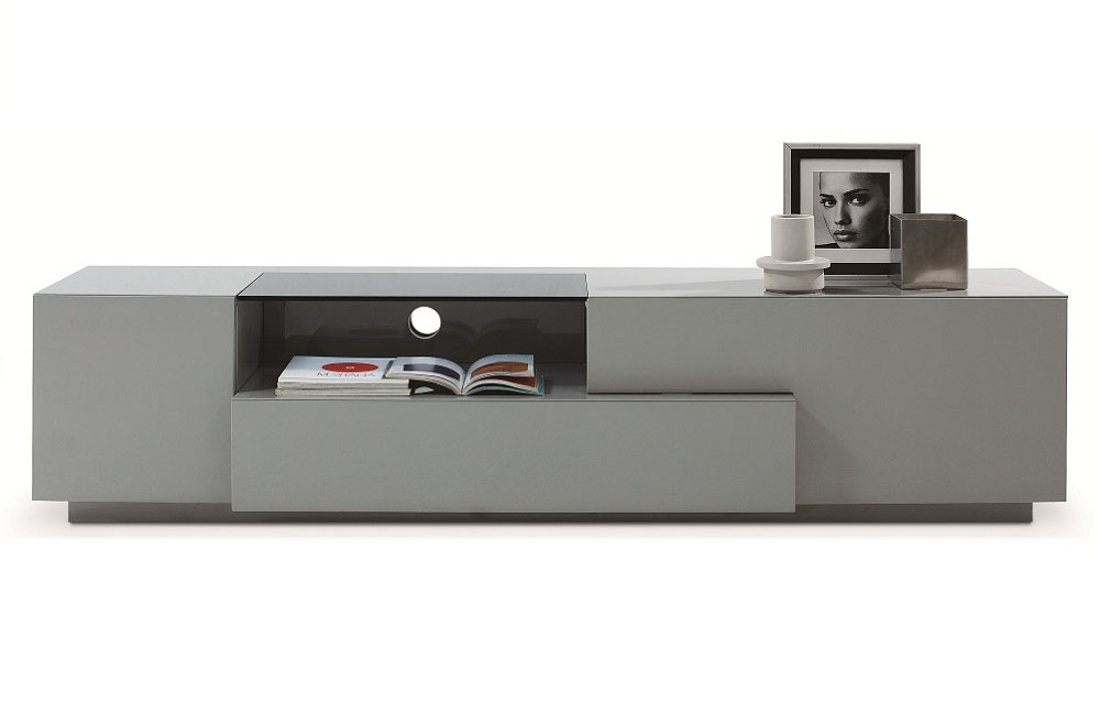 Grey Finish Contemporary Functional Entertainment TV Stand - Click Image to Close