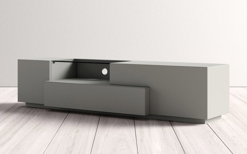Grey Finish Contemporary Functional Entertainment TV Stand - Click Image to Close