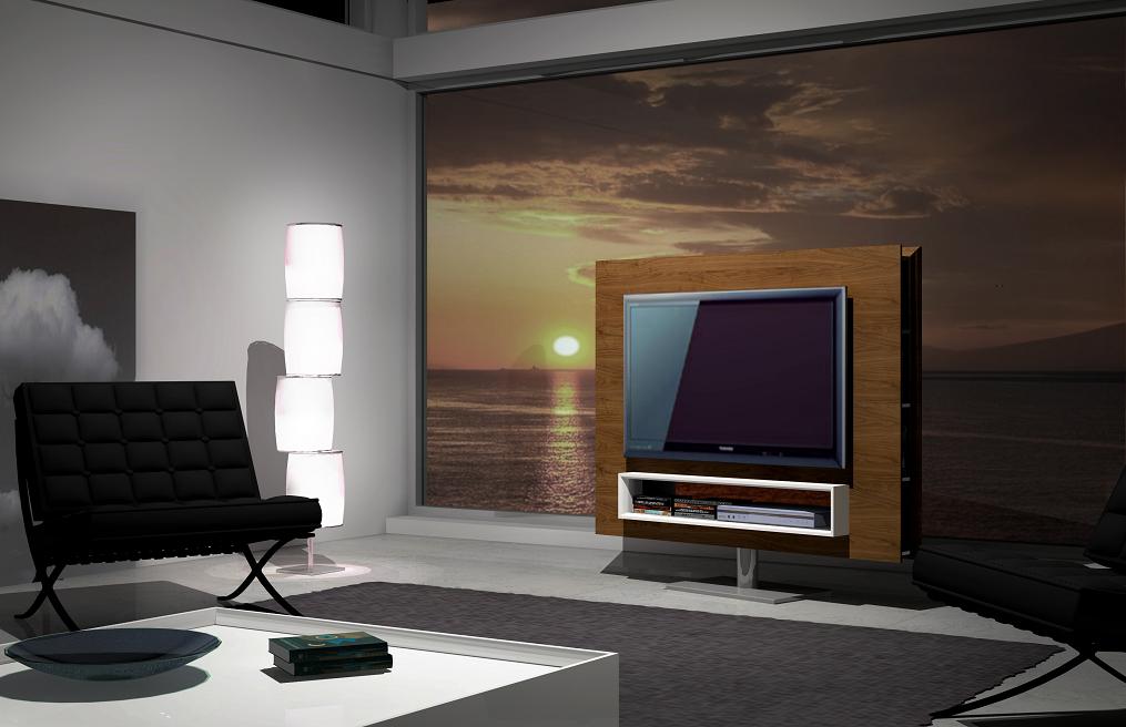 Light Walnut Swivel TV Entertainment Unit with Combination of Shelves 