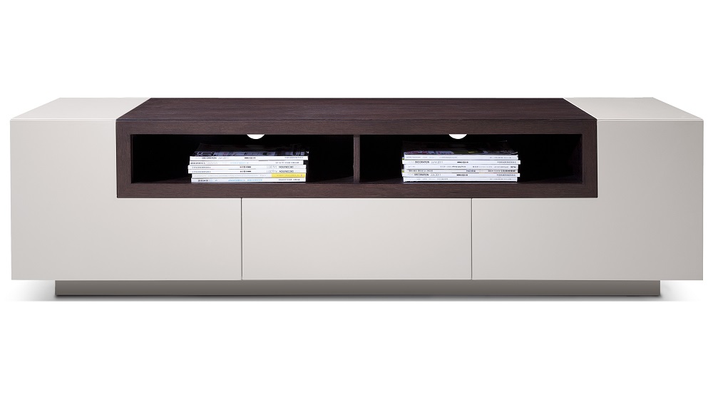 High Gloss Grey TV Stand Media Console with Dark Oak 