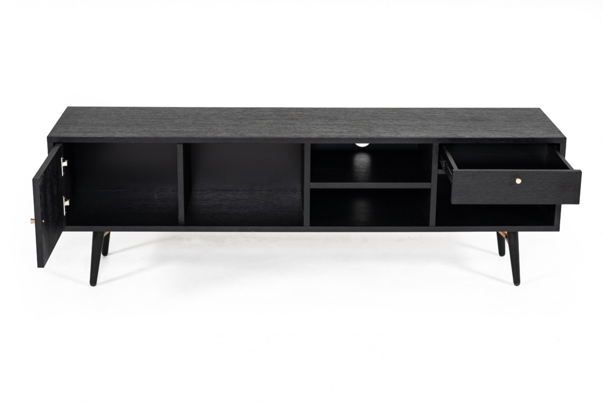 Modern Black Oak with Gold TV Stand - Click Image to Close