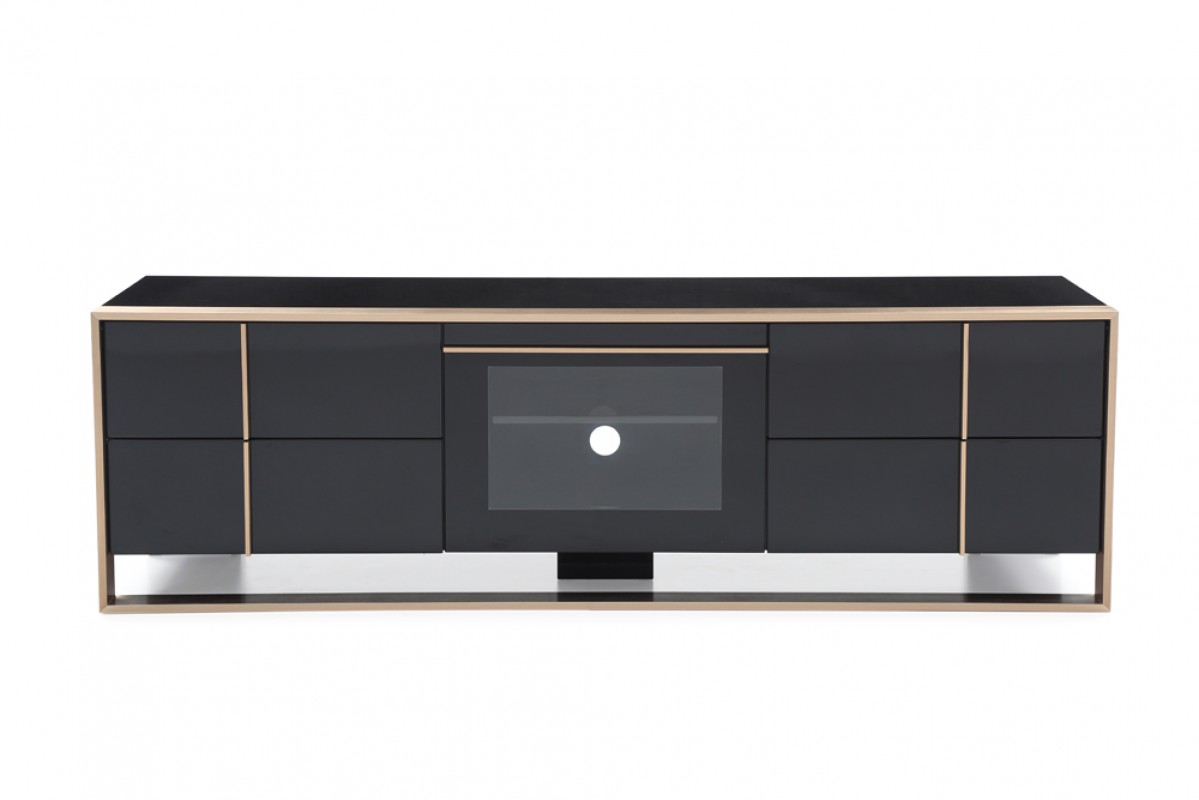 Modern Black TV Unit with Brushed Rosegold Stainless Steel Frame - Click Image to Close