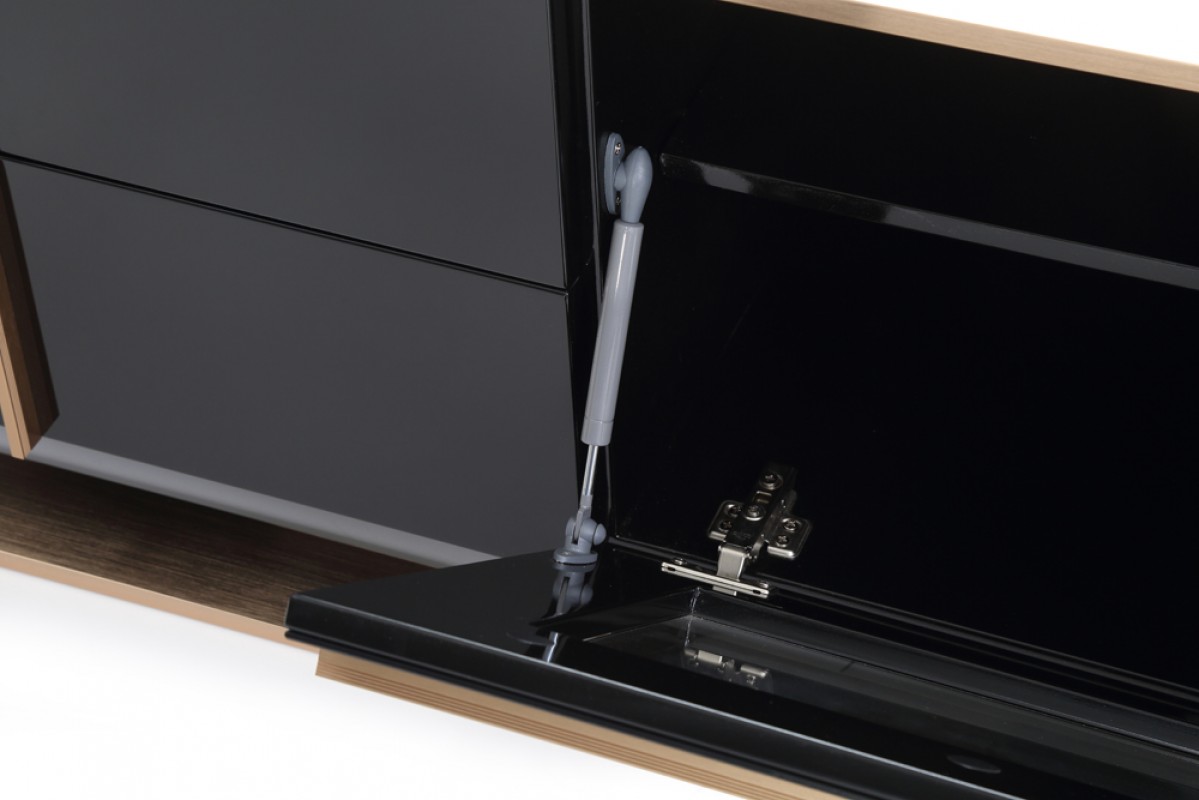 Modern Black TV Unit with Brushed Rosegold Stainless Steel Frame - Click Image to Close