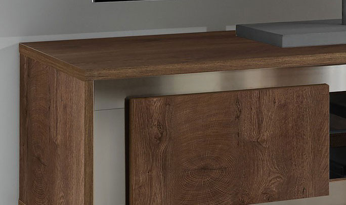 Modern Walnut TV Unit with Tempered Glass Top - Click Image to Close