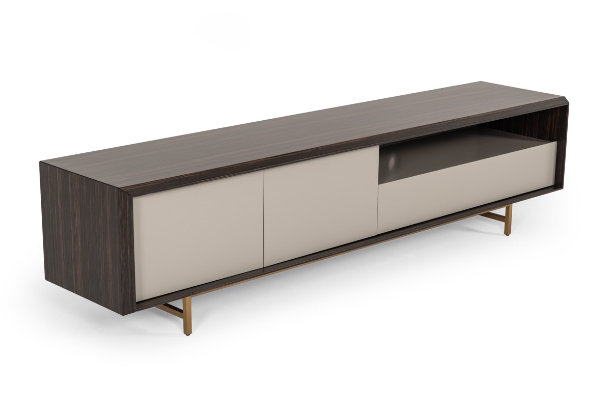 Modern Ebony TV Stand with Matte Grey Doors - Click Image to Close