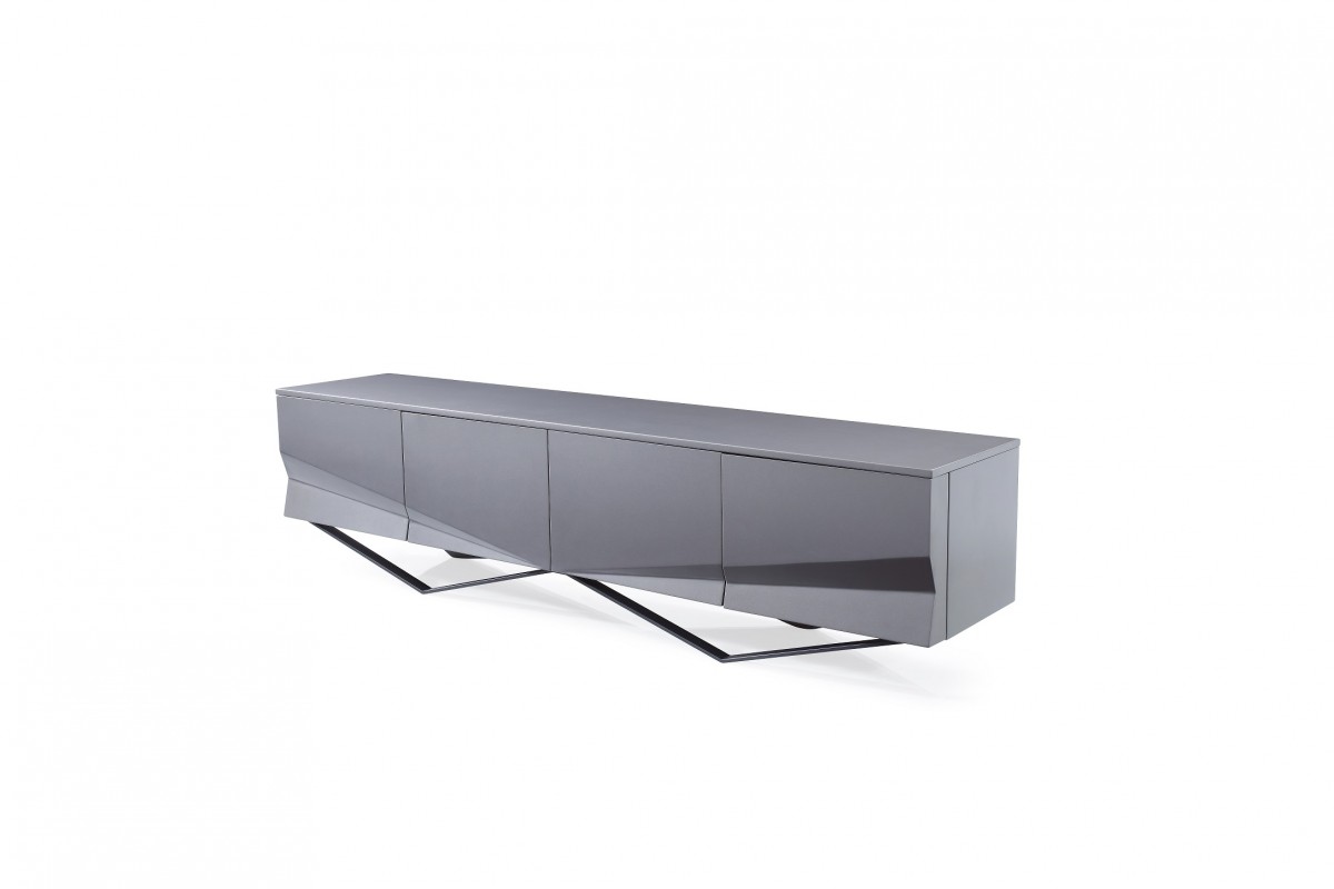 Modern Matte Grey TV Stand with Black Powder-Coated Metal Legs - Click Image to Close