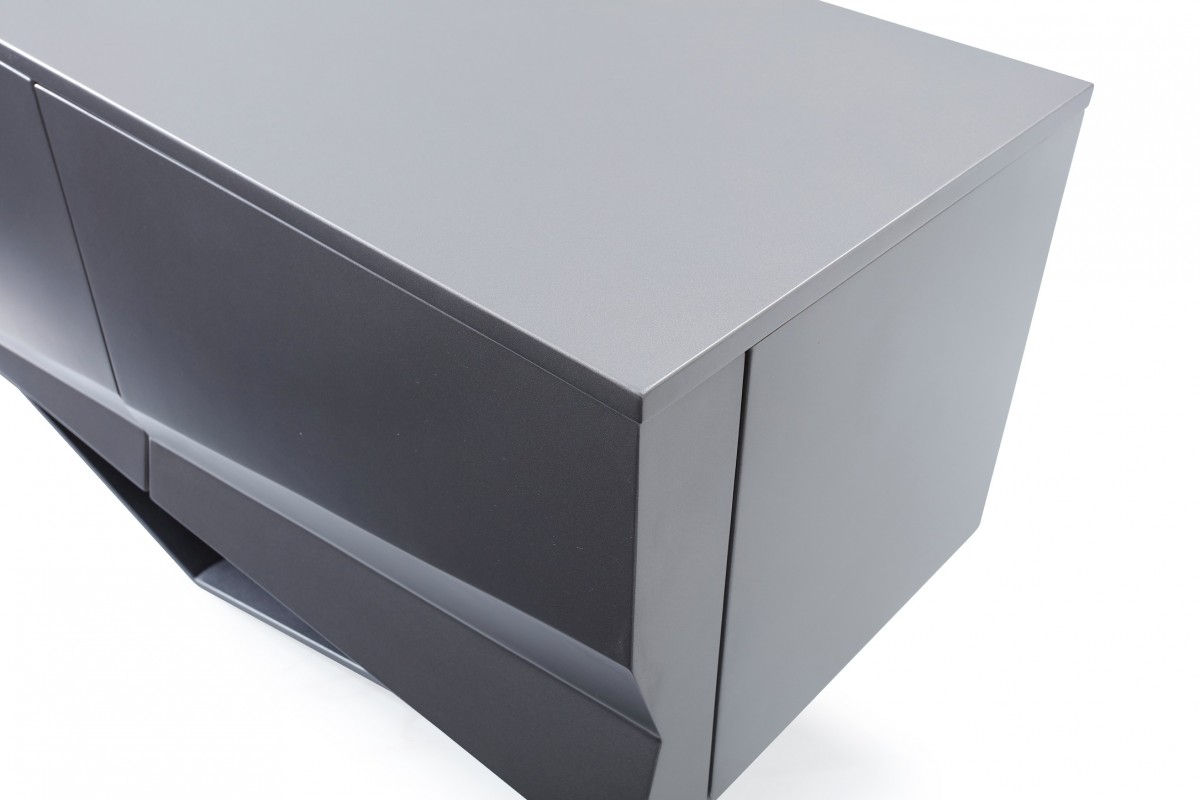 Modern Matte Grey TV Stand with Black Powder-Coated Metal Legs - Click Image to Close