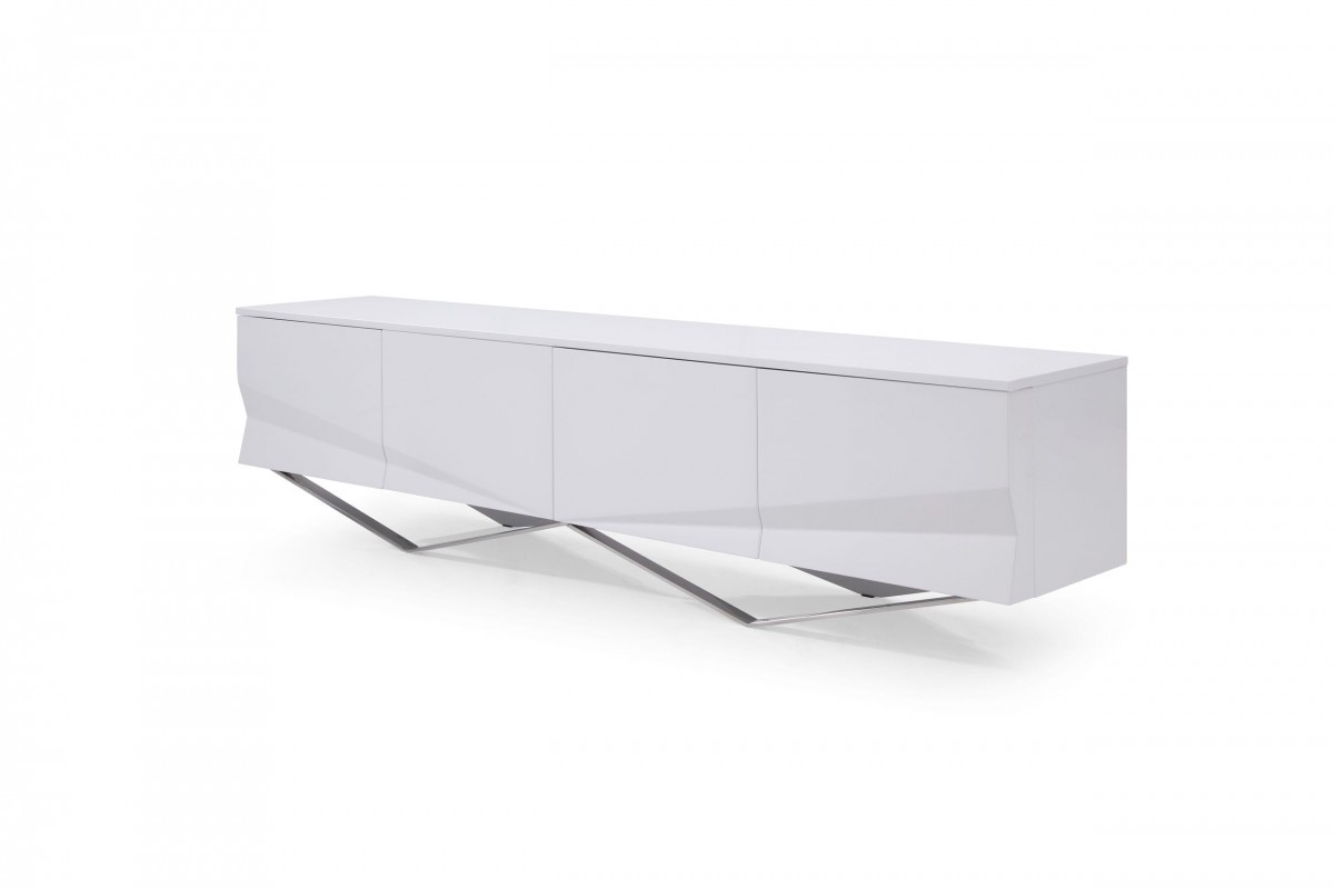 Modern White TV Stand with Stainless Steel Base - Click Image to Close