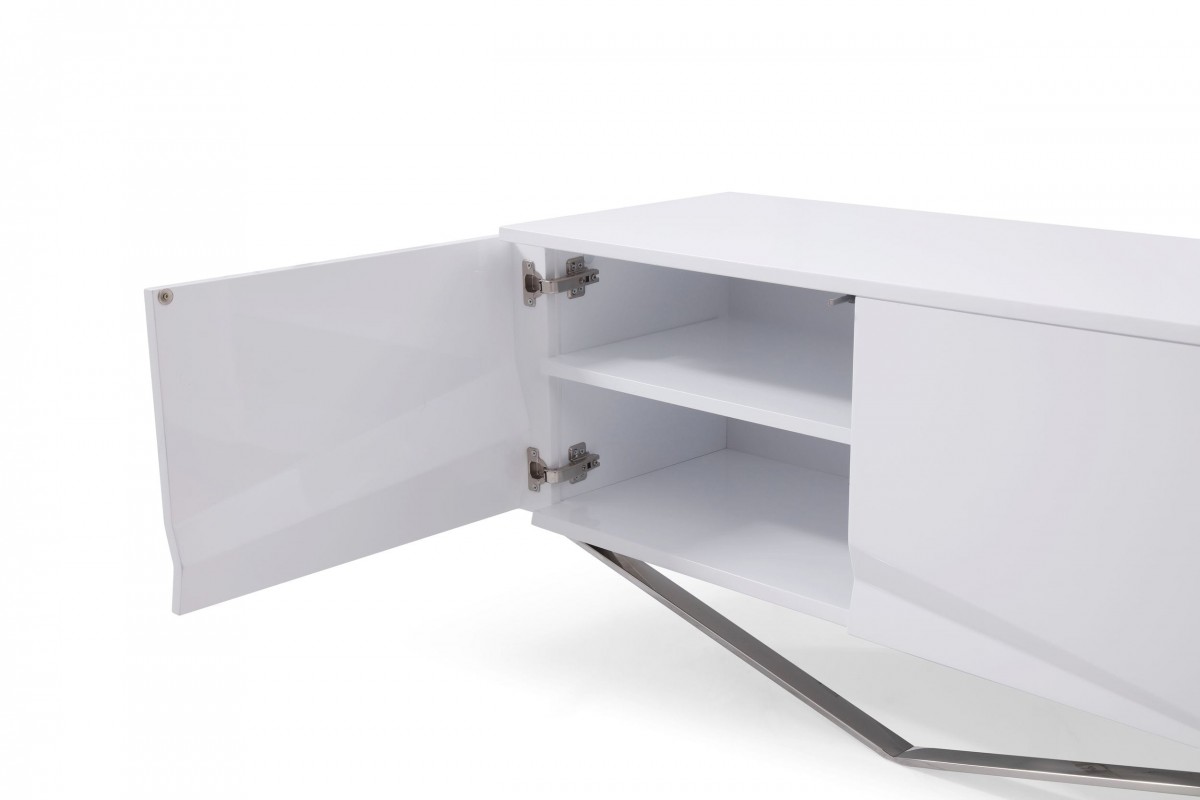 Modern White TV Stand with Stainless Steel Base - Click Image to Close