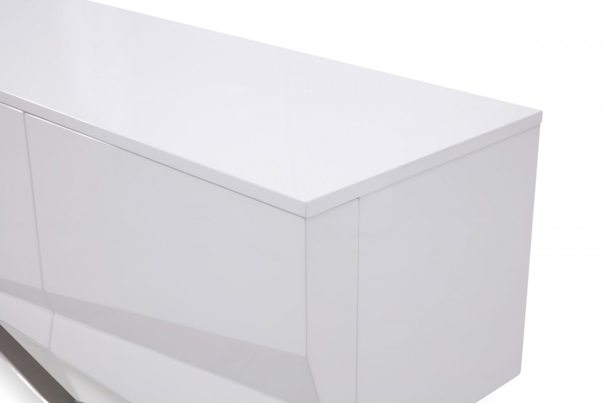 Modern White TV Stand with Stainless Steel Base - Click Image to Close