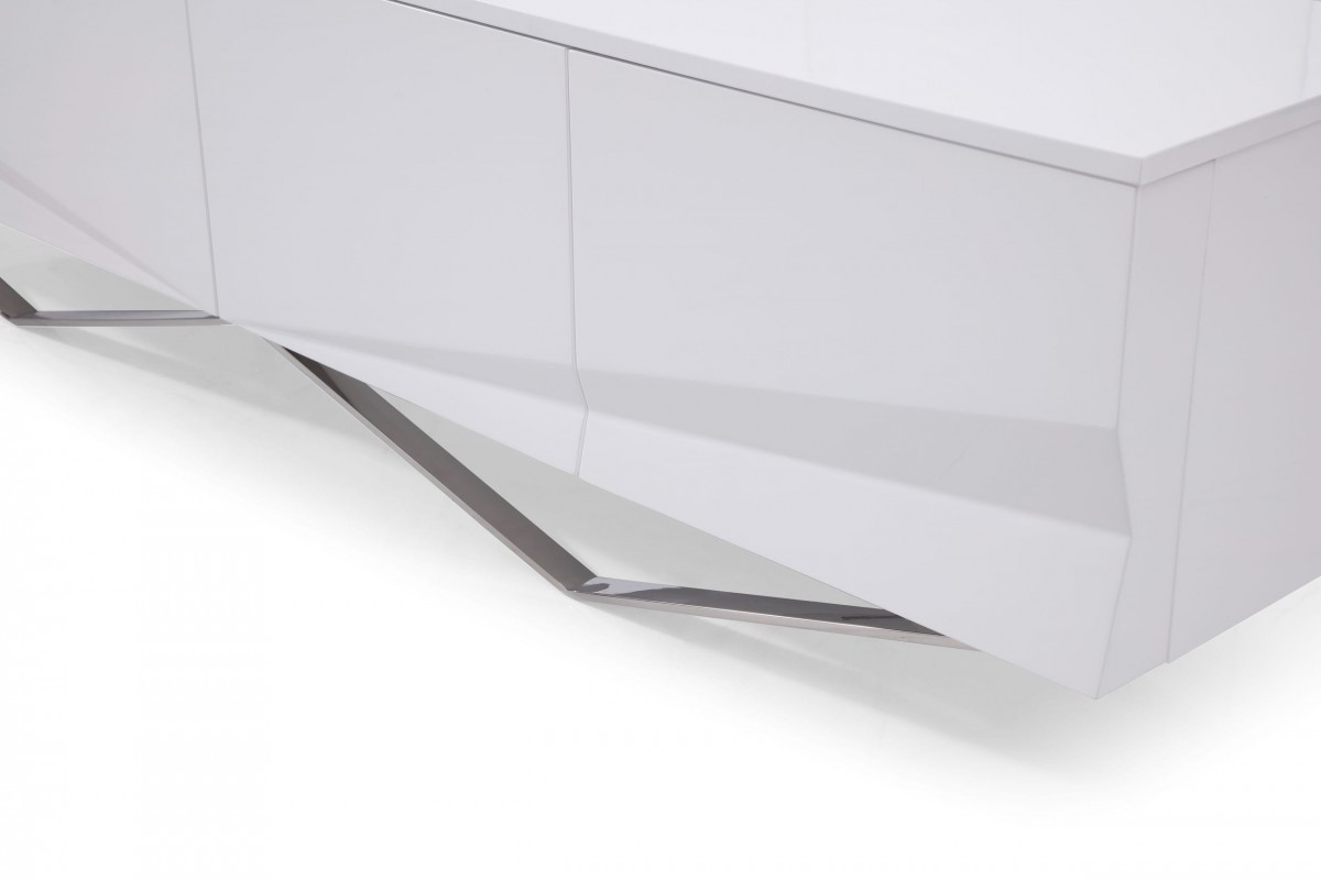 Modern White TV Stand with Stainless Steel Base