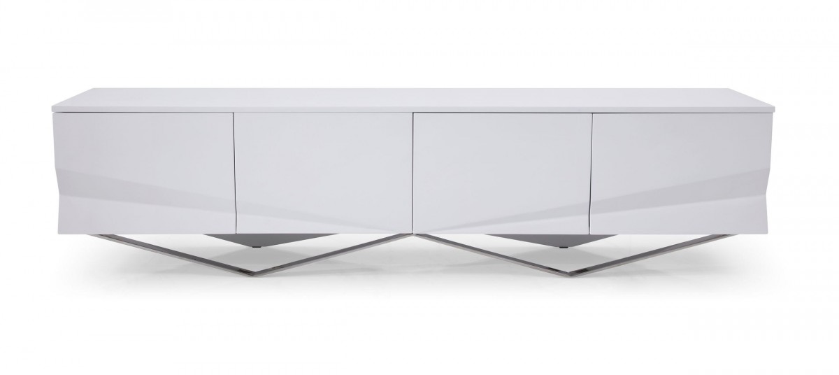 Modern White TV Stand with Stainless Steel Base - Click Image to Close