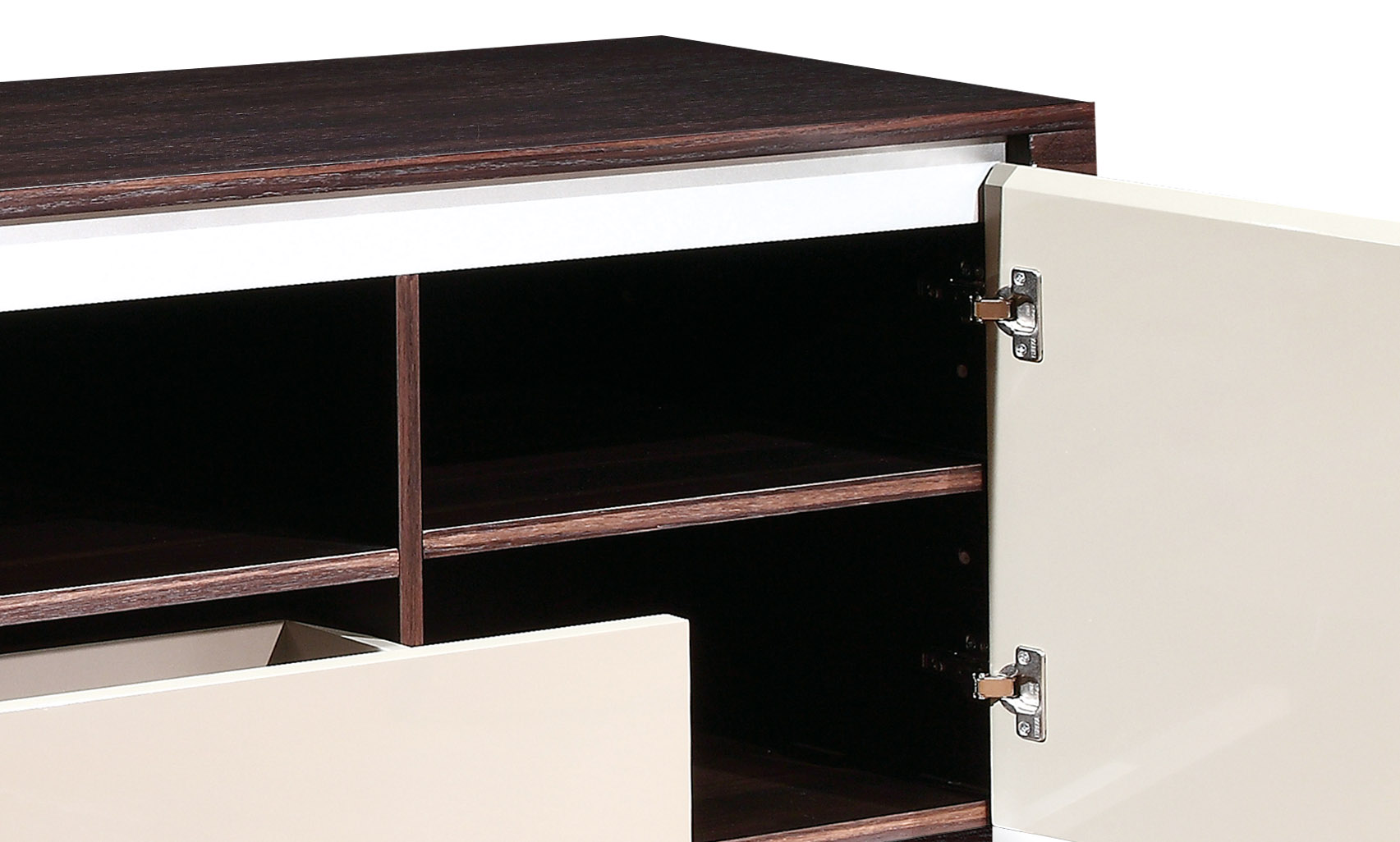 Contemporary Walnut Long Console with Storage Drawers - Click Image to Close