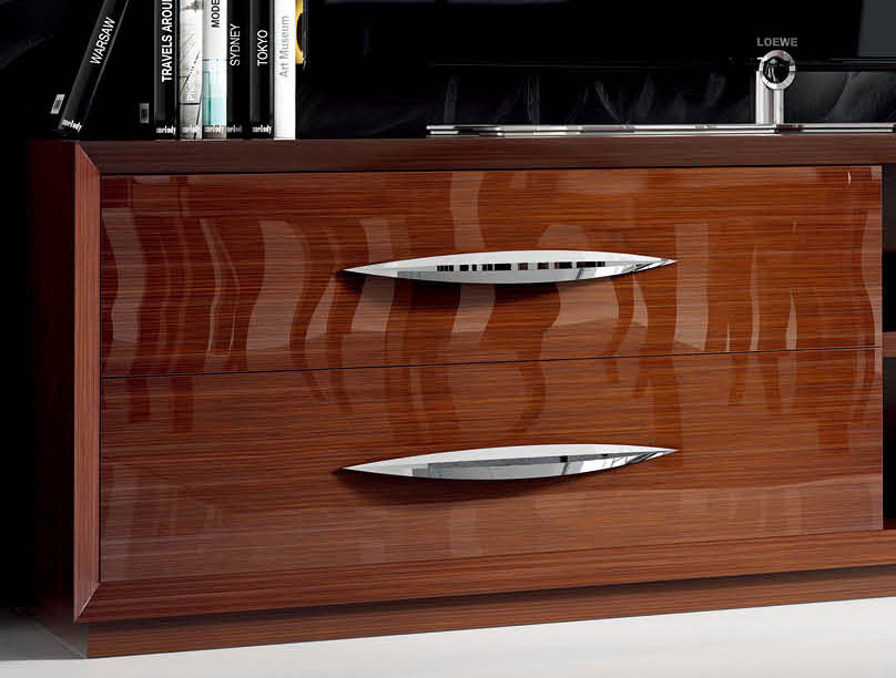 Spain Made Ultra Glossy Walnut Finished TV Stand with Chrome Handles - Click Image to Close