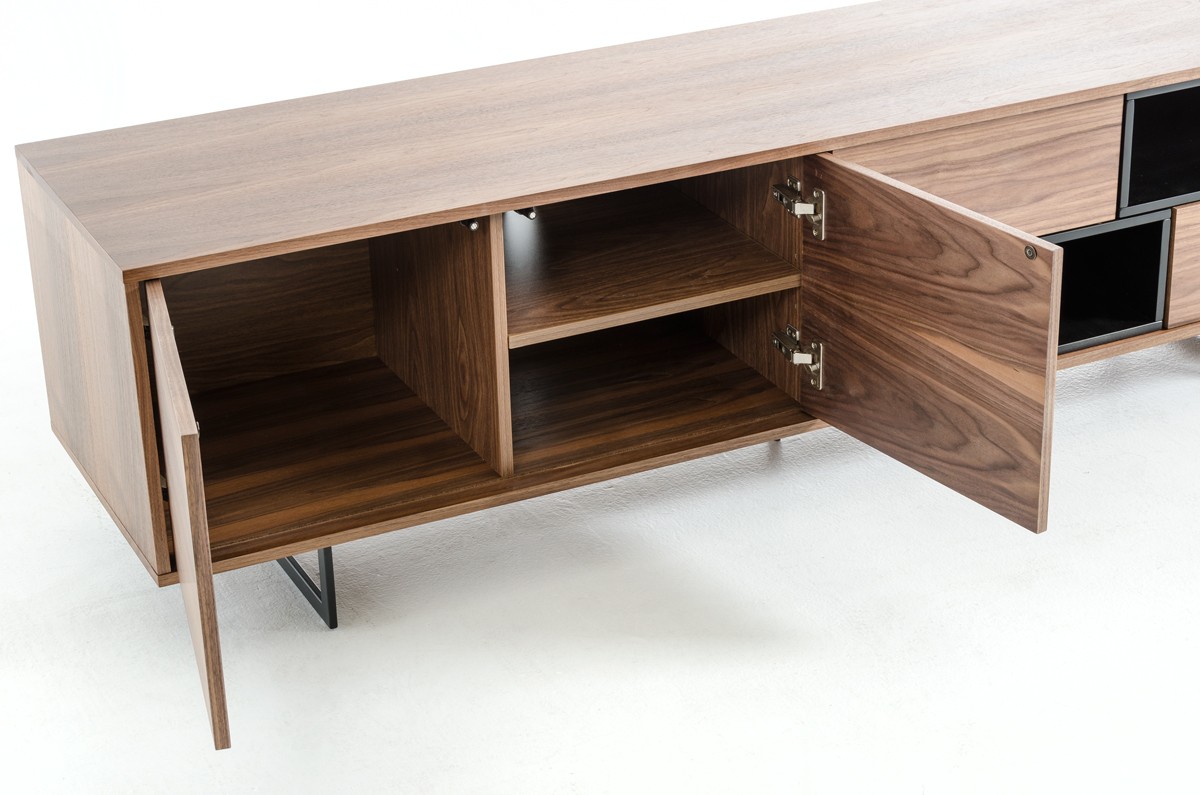 Walnut TV Stand Media Storage with Drawers and Doors