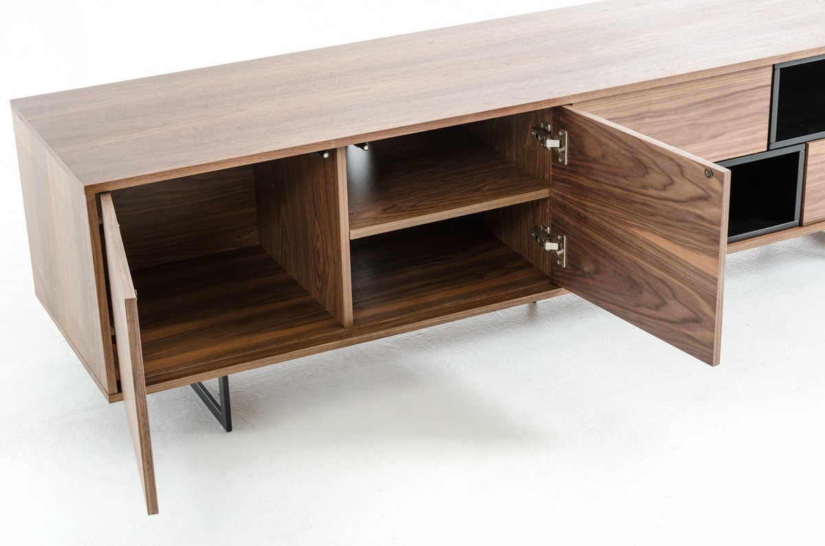 Walnut TV Stand Media Storage with Drawers and Doors - Click Image to Close