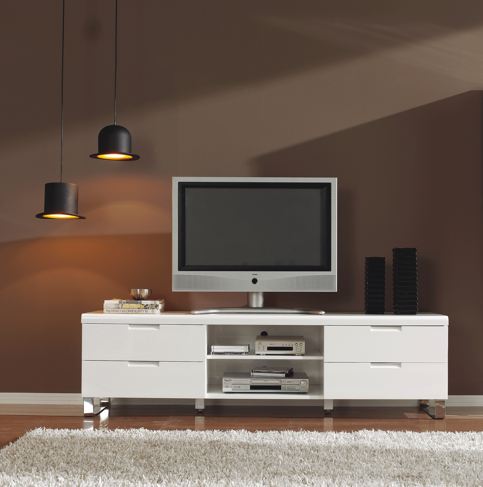 White High Gloss TV Stand with Chrome Legs