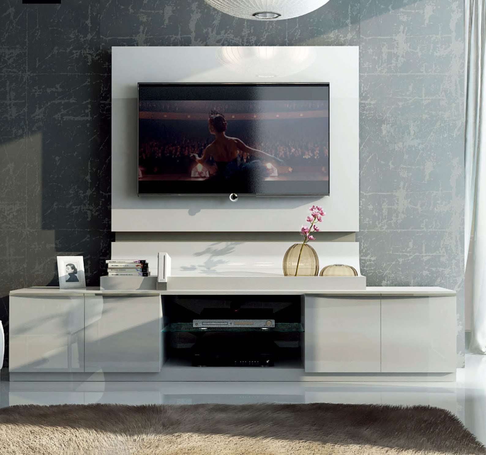 Spain Made White Lacquer Floating Wall Unit with Optional Base - Click Image to Close