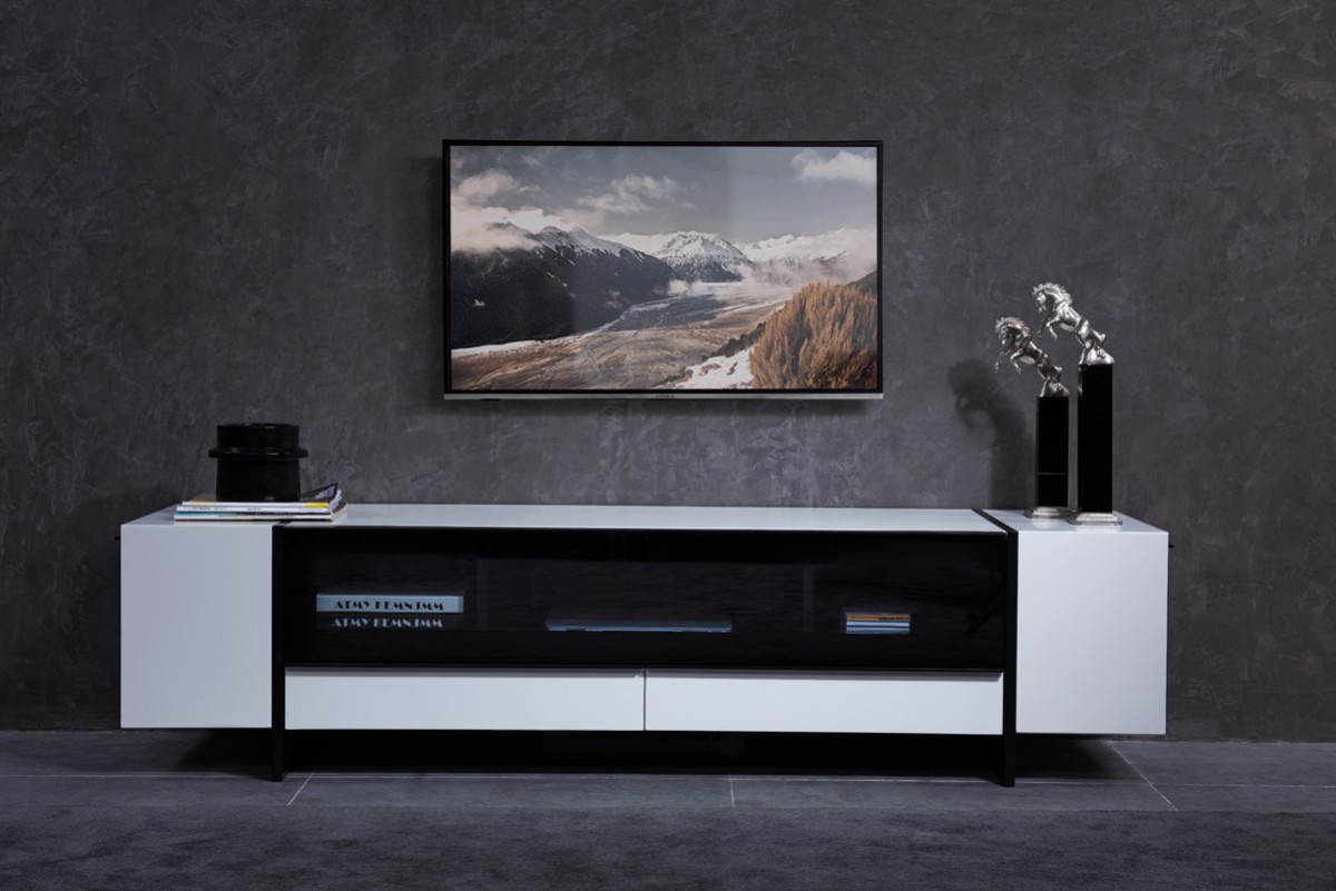 White Gloss Media Unit with Lots of Storage Compartments - Click Image to Close