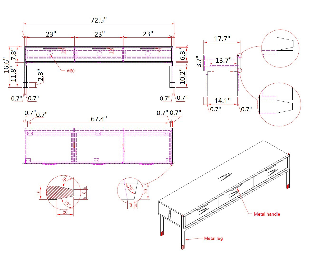 Oak Contemporary TV Stand Base in Wood - Click Image to Close