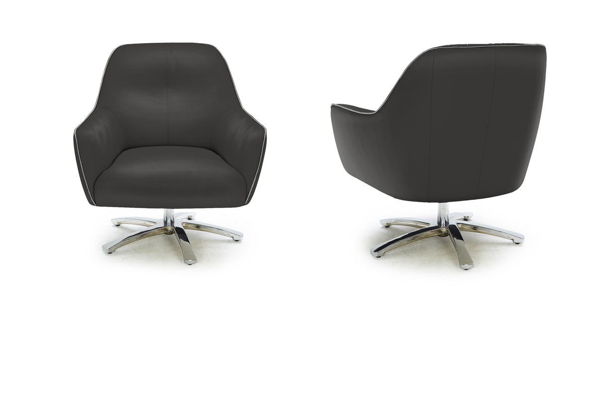 Black and Grey Leather Swivel Base Lounge Chair - Click Image to Close