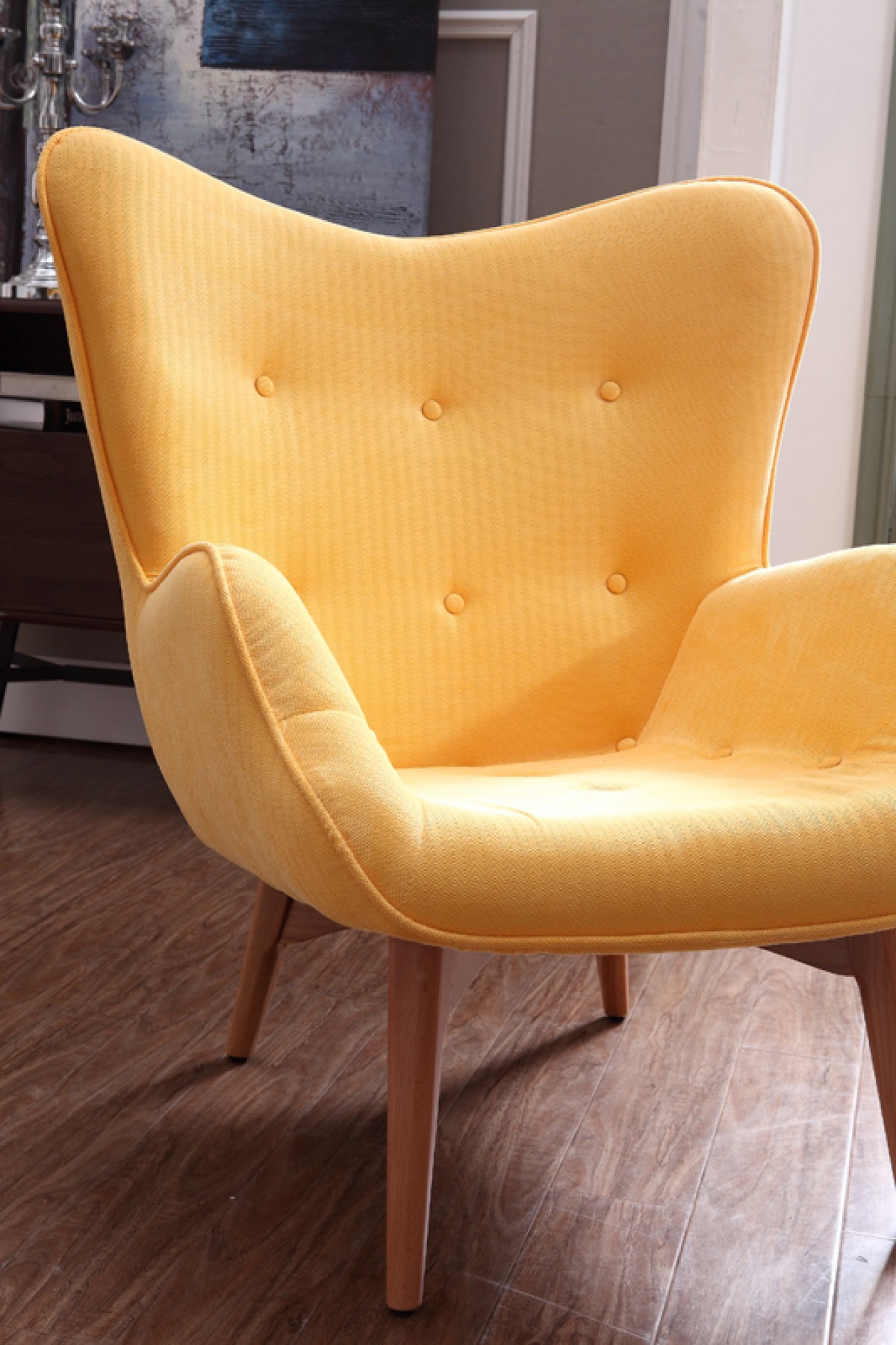 Cozy Yellow Fabric Chair with Ottoman - Click Image to Close