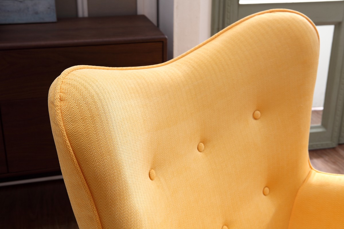 Cozy Yellow Fabric Chair with Ottoman - Click Image to Close