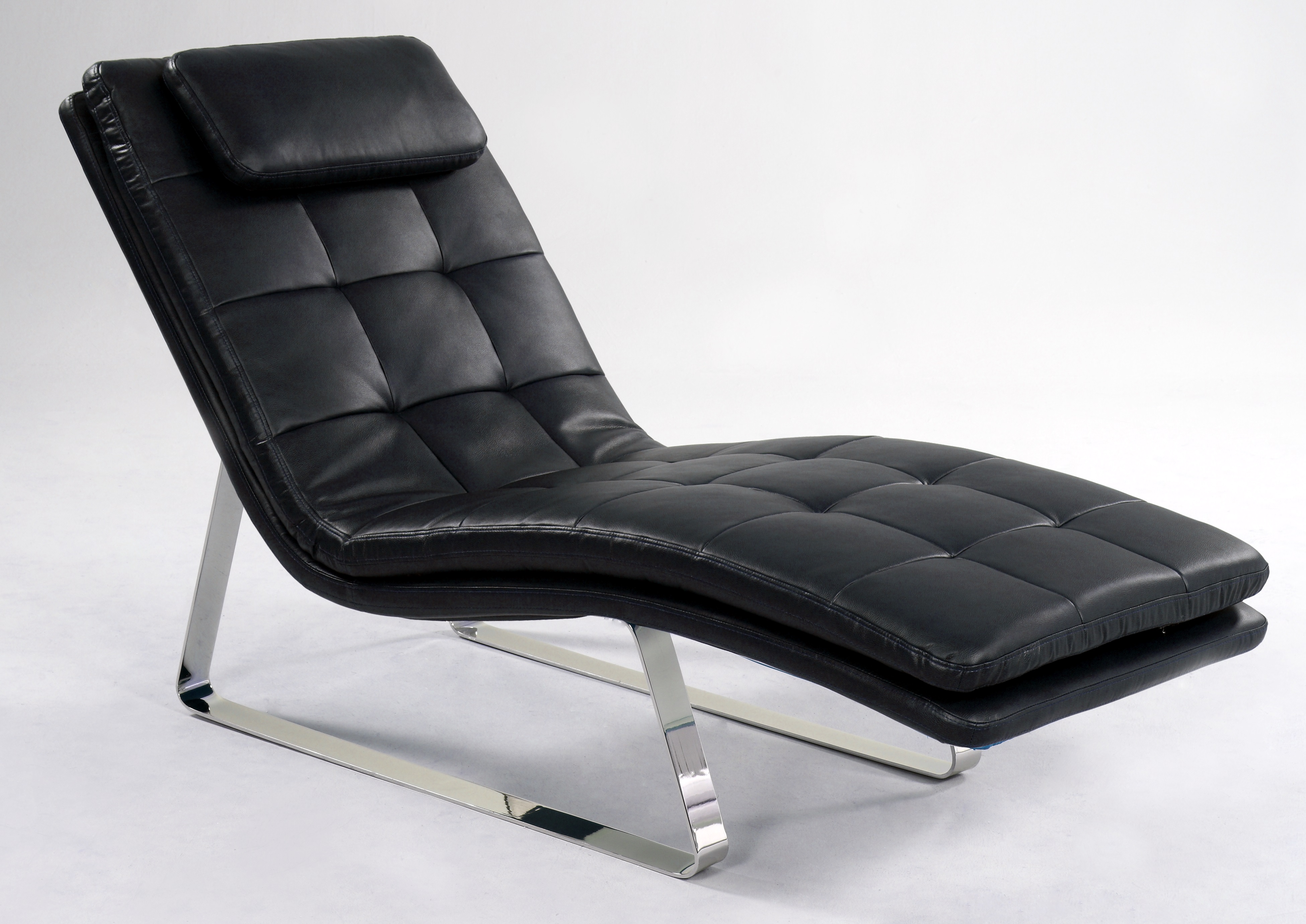 Full Bonded Leather Tufted Chaise Lounge With Chrome Legs - Click Image to Close