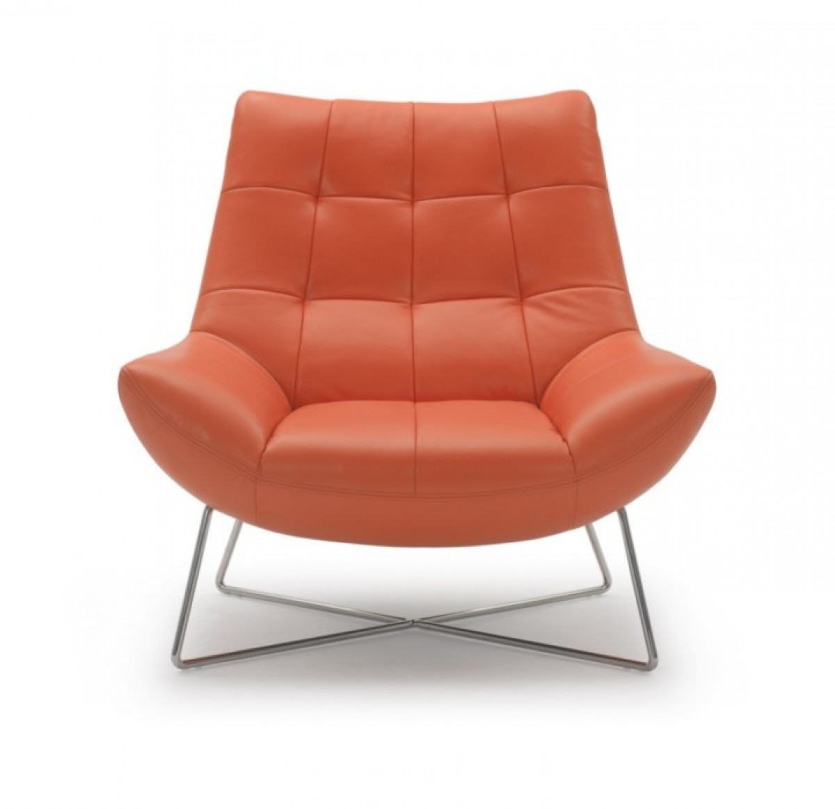 Modern Orange Leather and Stainless Steel Lounge Chair - Click Image to Close