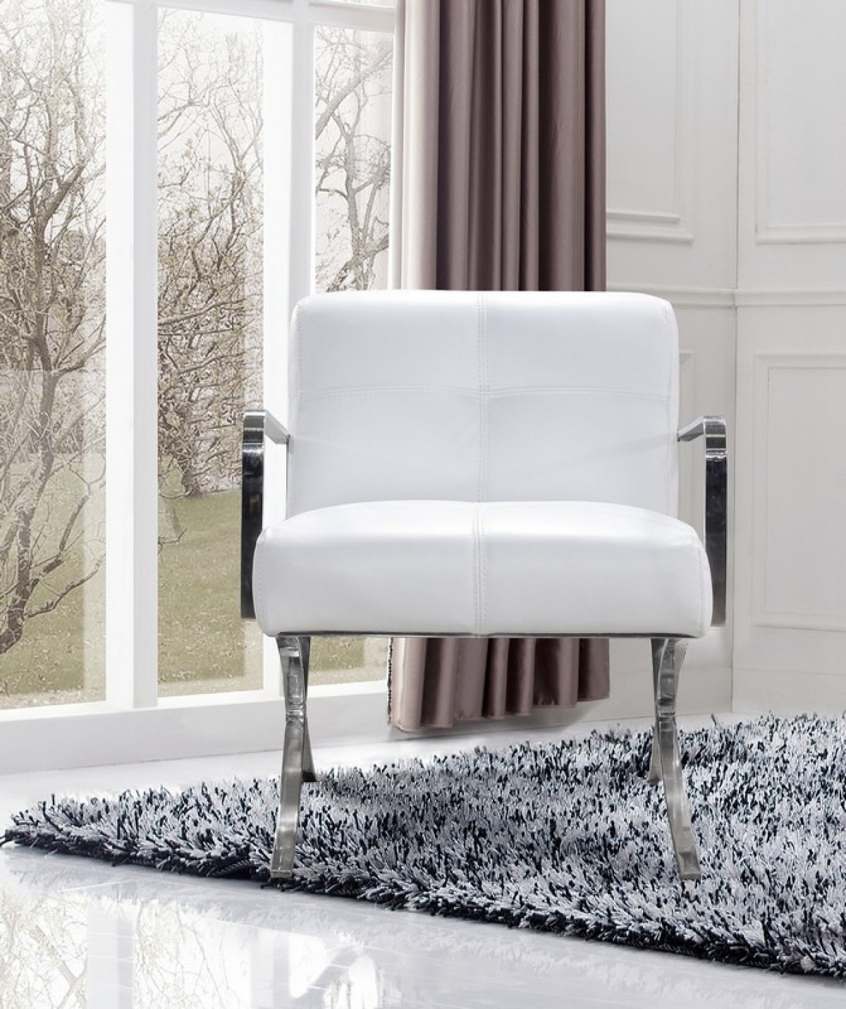 Modern White Leather Stainless Steel X Legs Chair - Click Image to Close