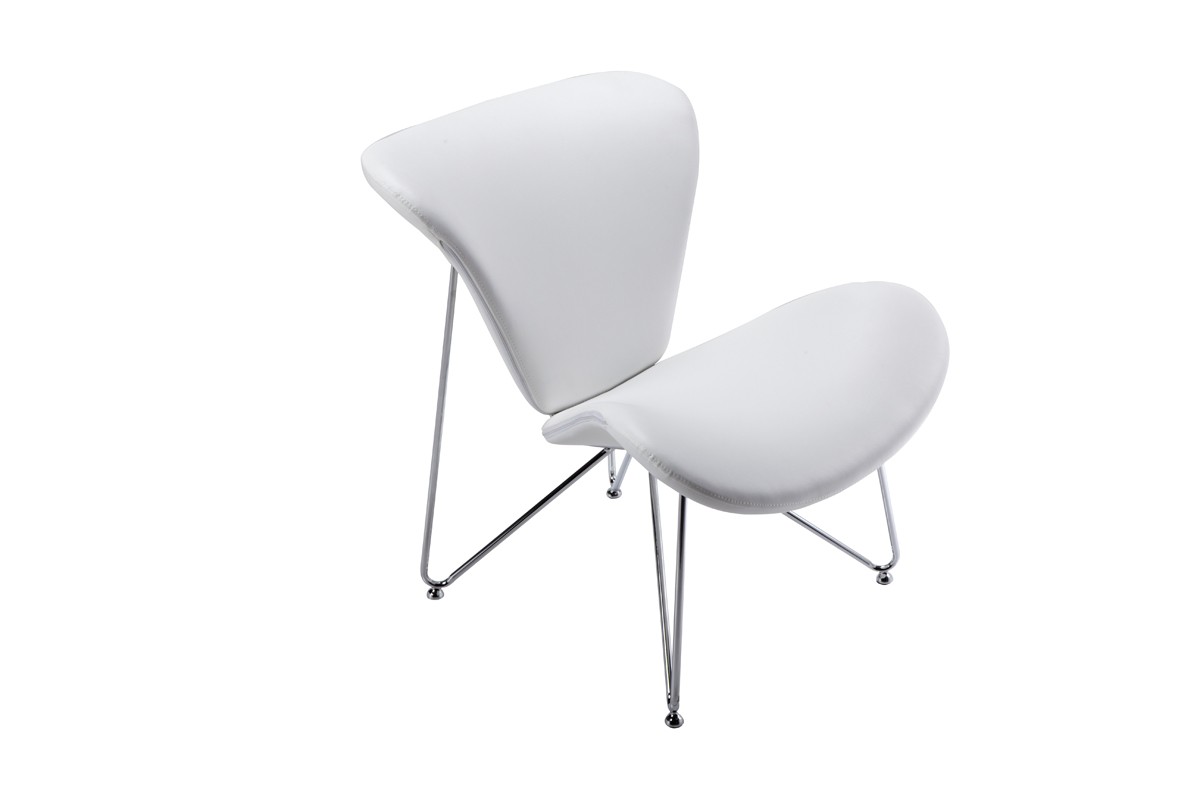 Contemporary White Leatherette Chrome Frame Chair - Click Image to Close