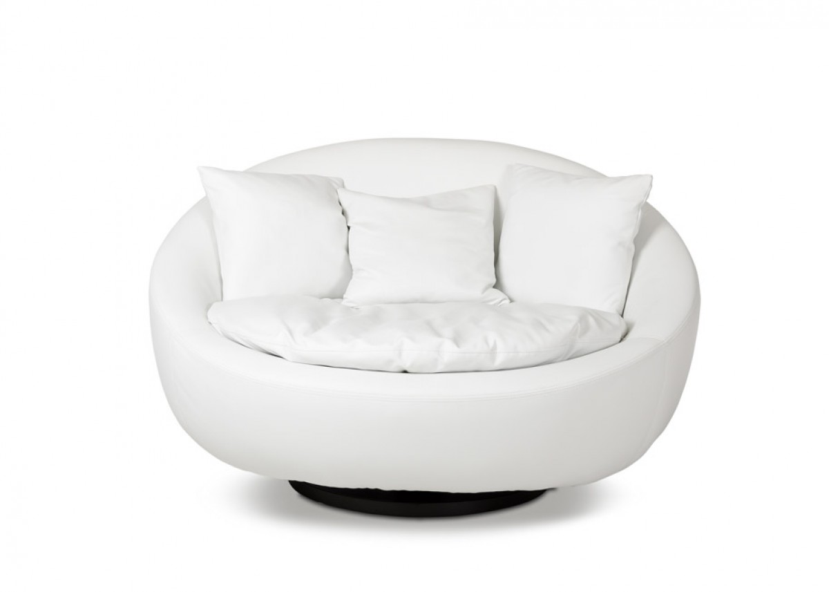 Modern Swivel Round White Leatherette Lounge Chair - Click Image to Close