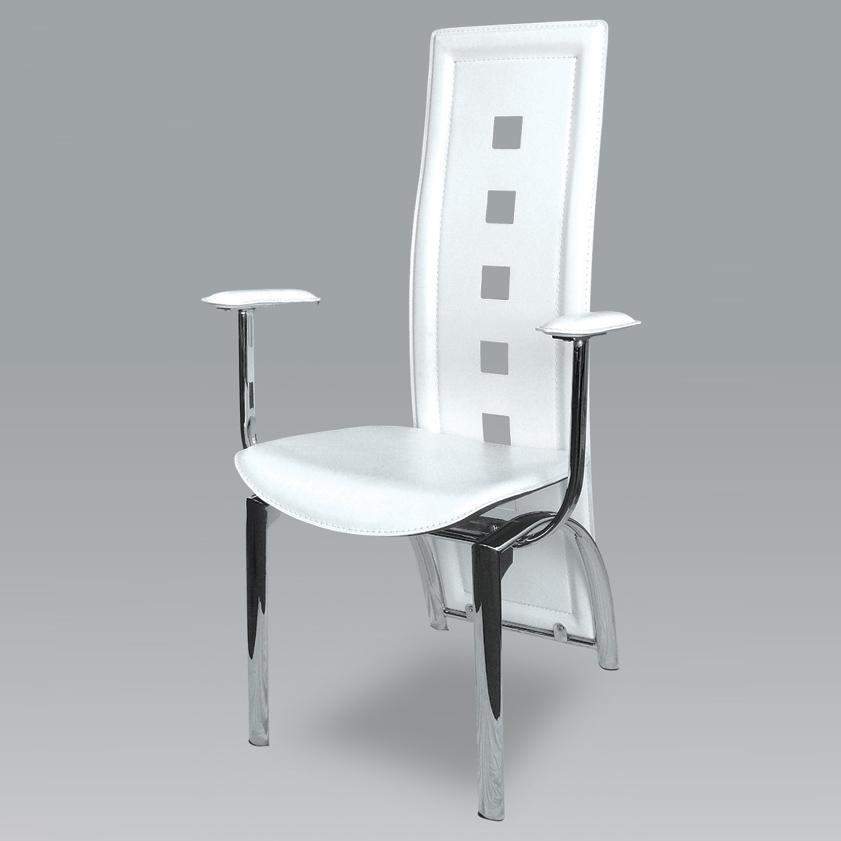 Leather Dining Chair With Contemporary Back and Chrome Shiny Legs - Click Image to Close