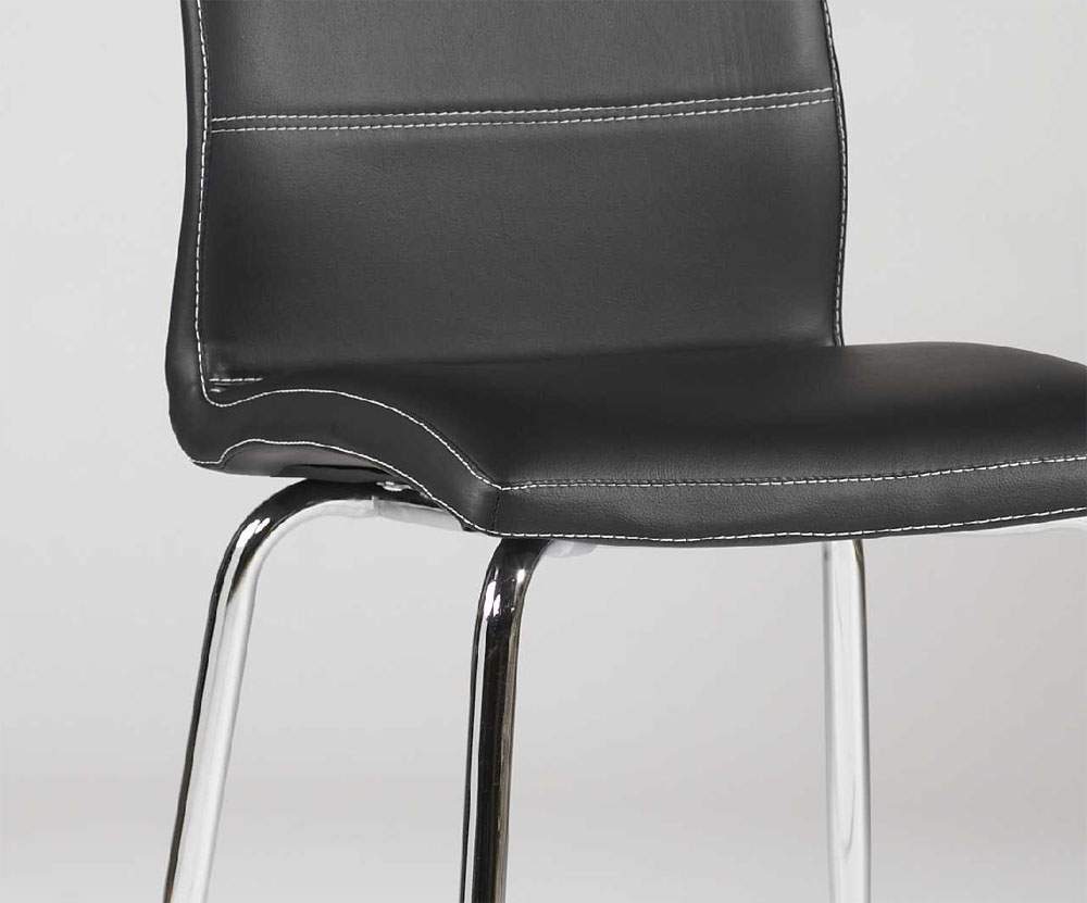 Ultra Contemporary Shaped Dining Chair in Black Leather with Stitching - Click Image to Close