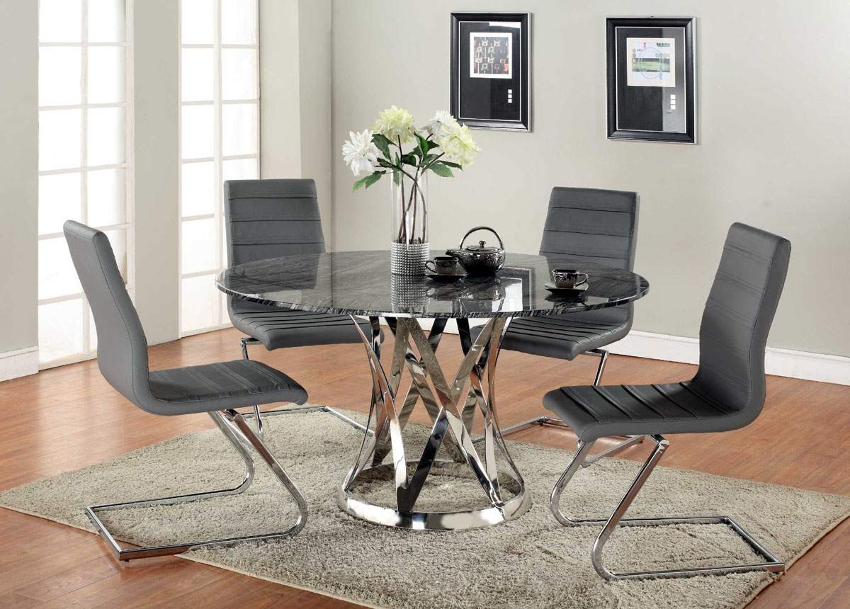 Contemporary Dark Grey Leather Dining Chair with Chrome Z Shape Legs - Click Image to Close