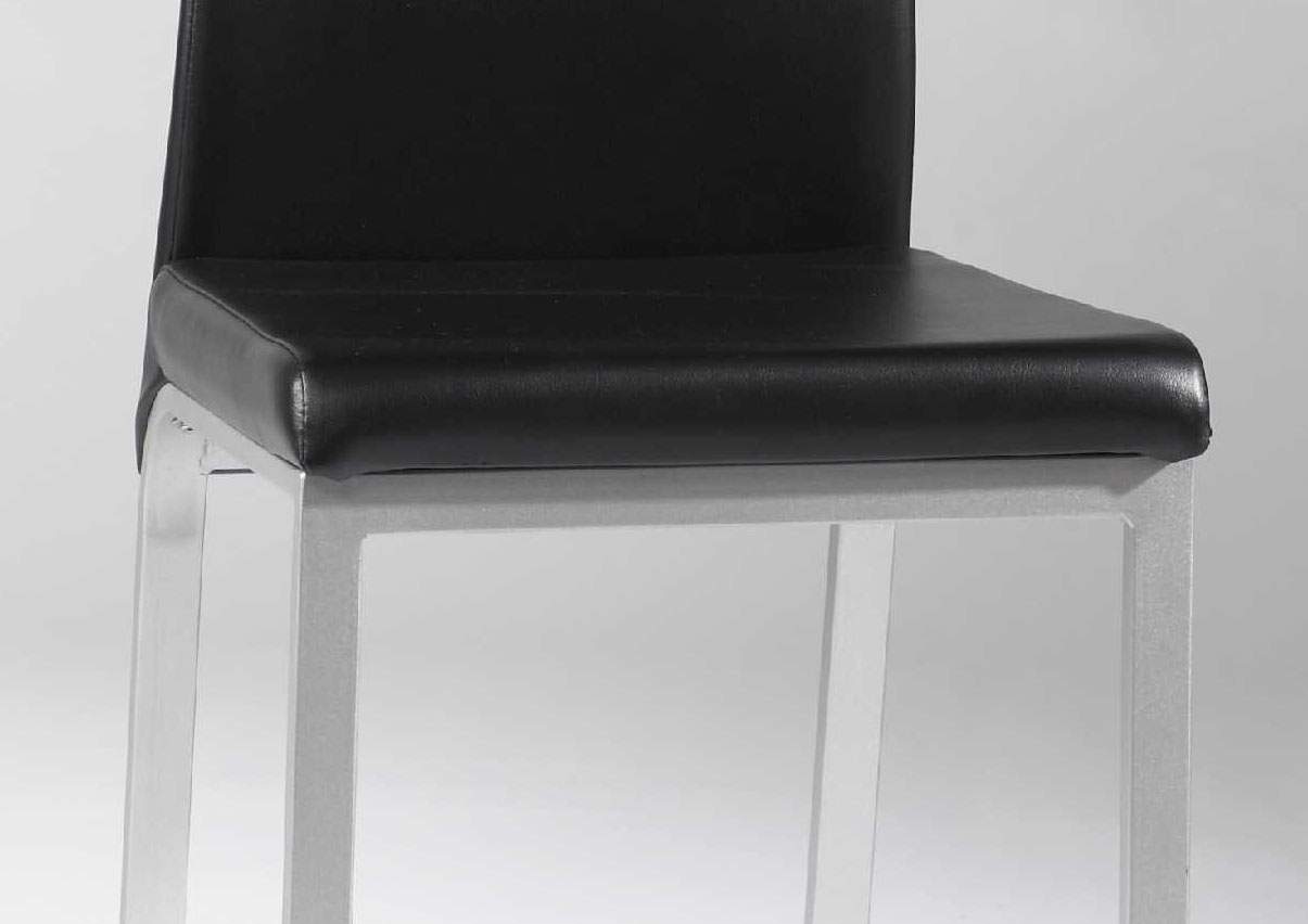 Black Leather Contemporary Side Chair with Silver Finished Legs - Click Image to Close