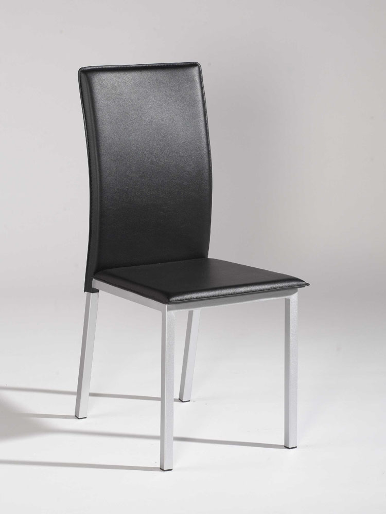 Simple Design Black Leather Dining Chair with Silver Legs 