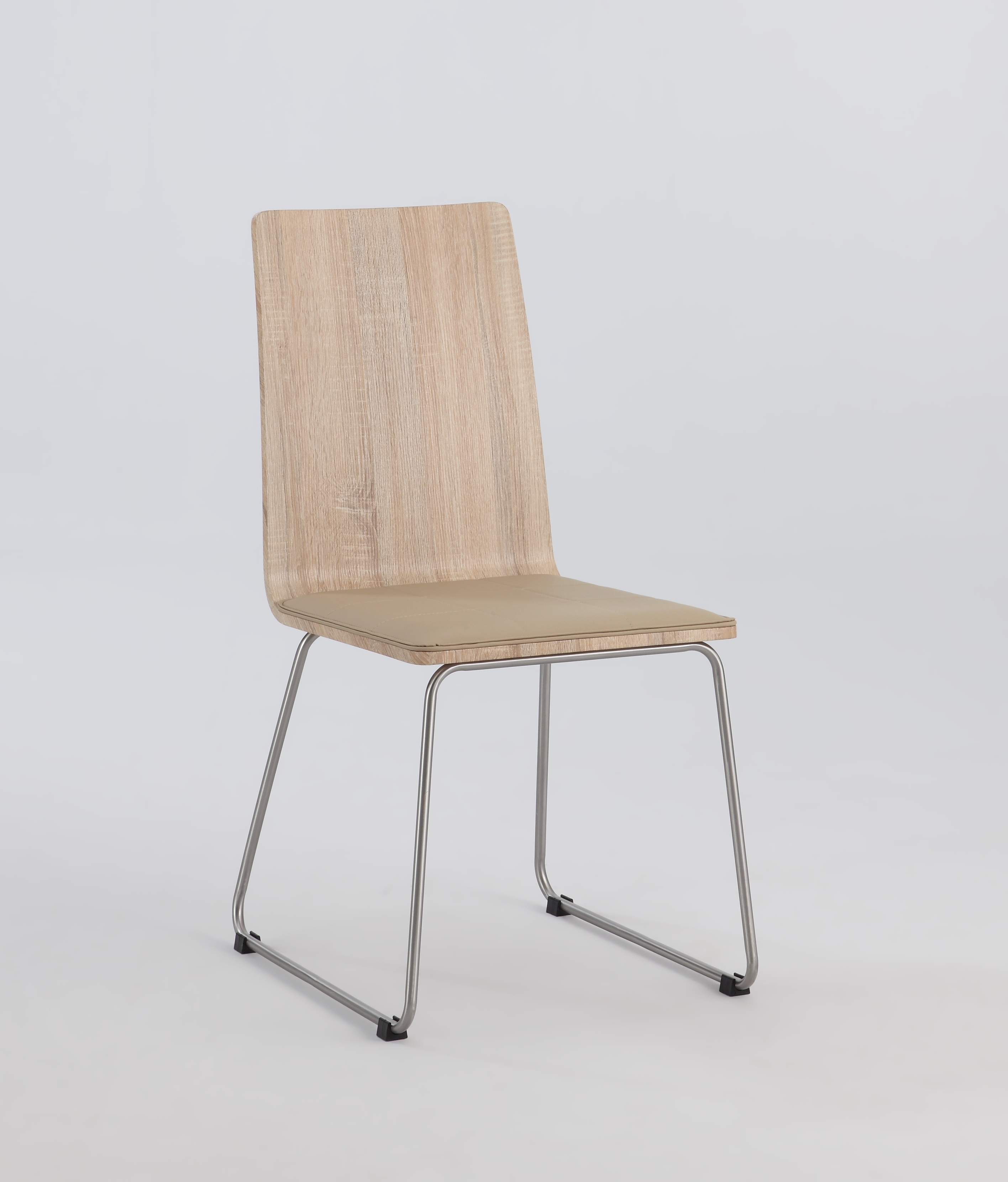 Light Oak Panel Back Side Chair with Brushed Stainless Steel Legs New